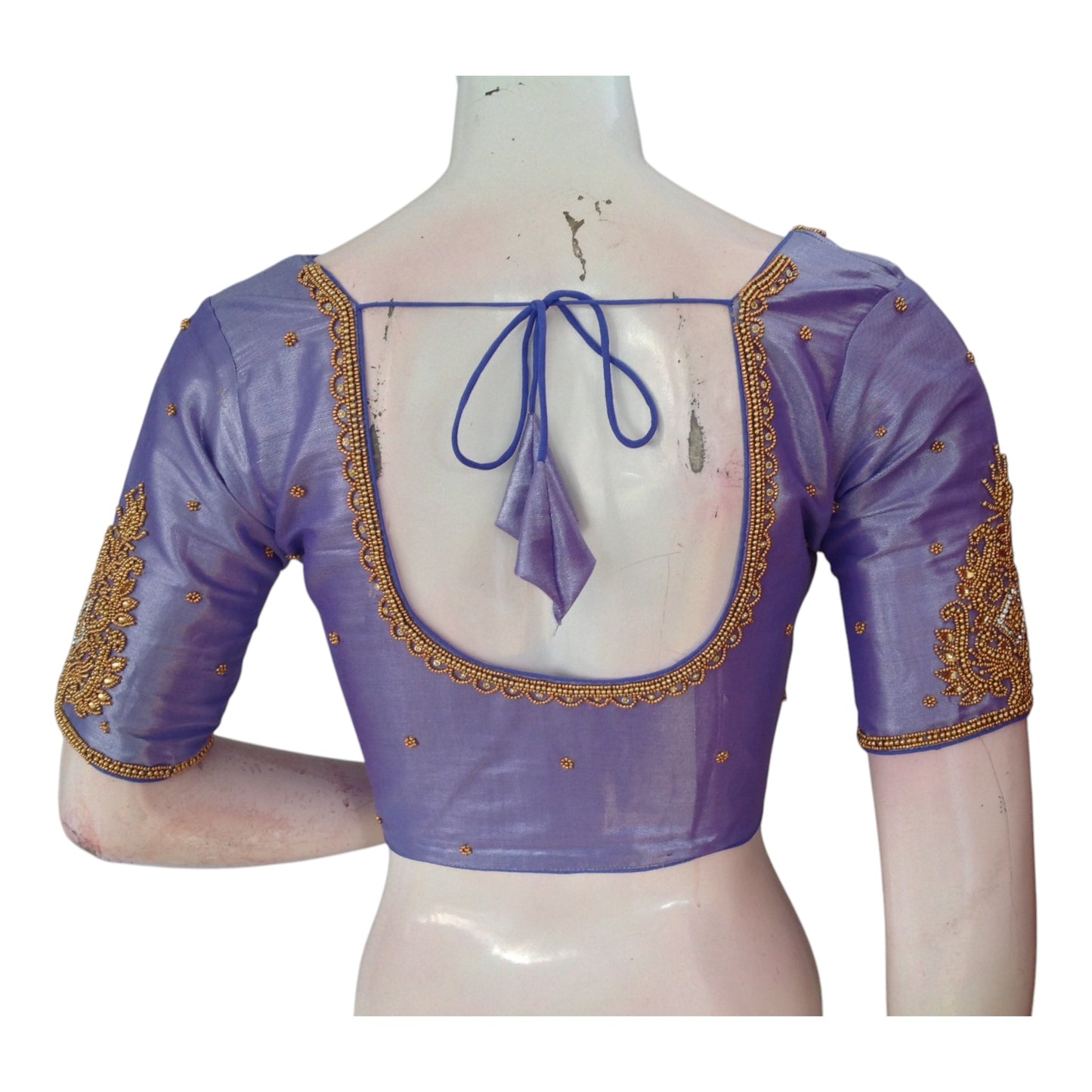 Dreamy Lavender Tissue Silk Blouse with Intricate Aari Work - D3 Blouses