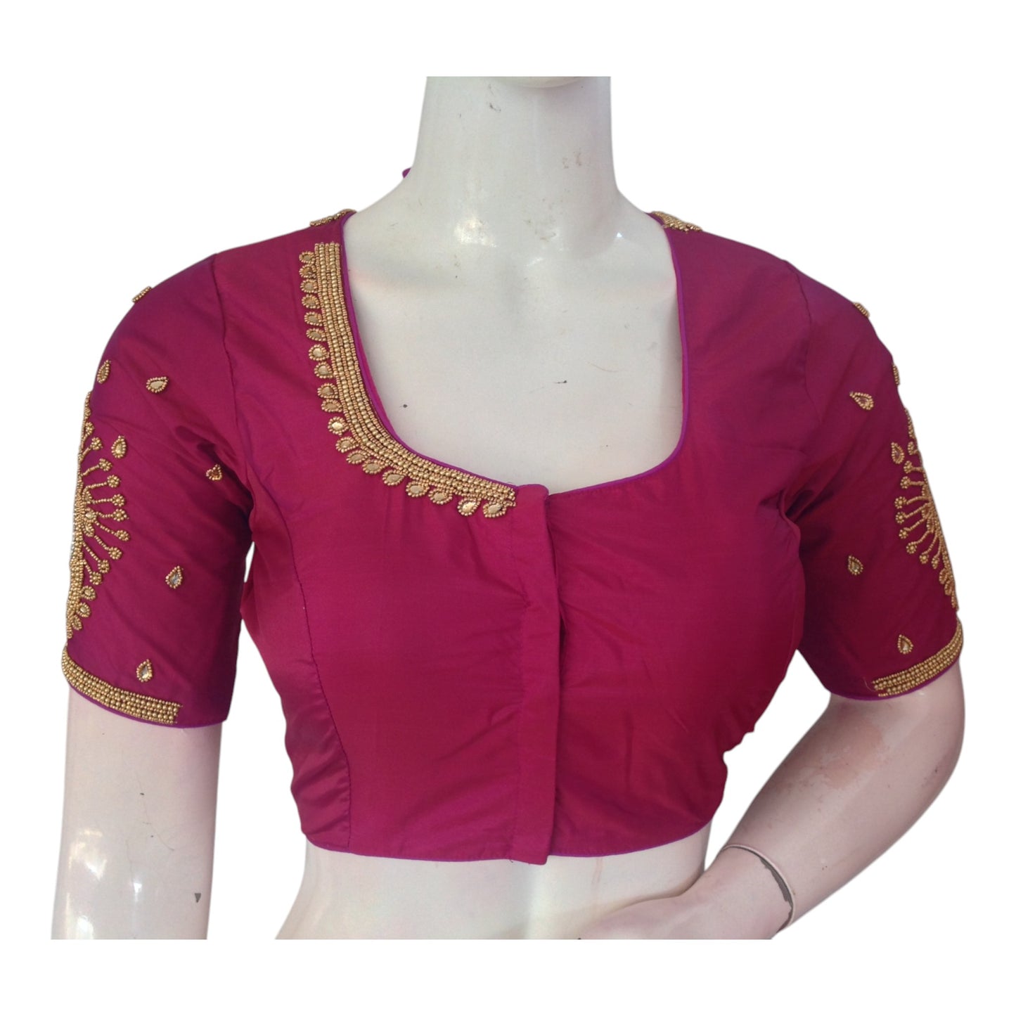 Radiant Saffron Color Aari Handwork Wedding Silk Saree Blouse