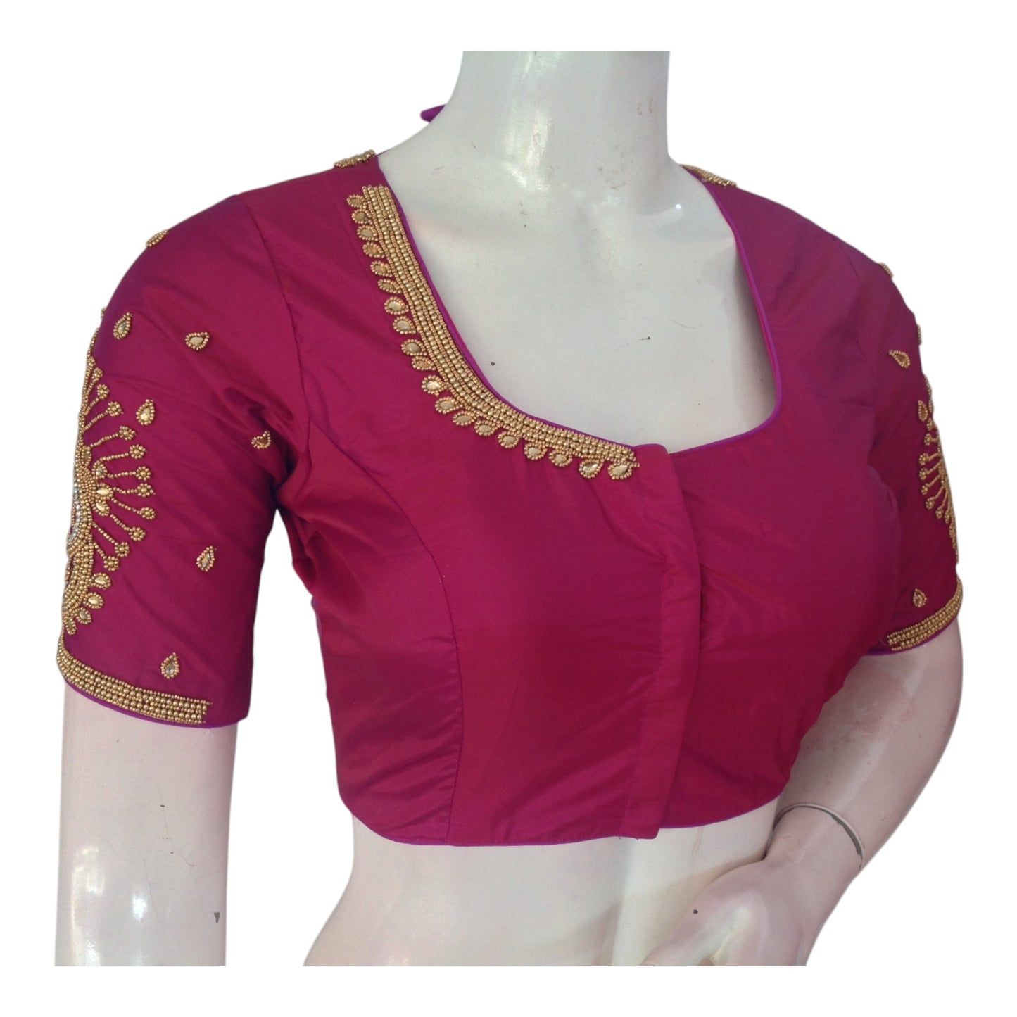Radiant Saffron Color Aari Handwork Wedding Silk Saree Blouse