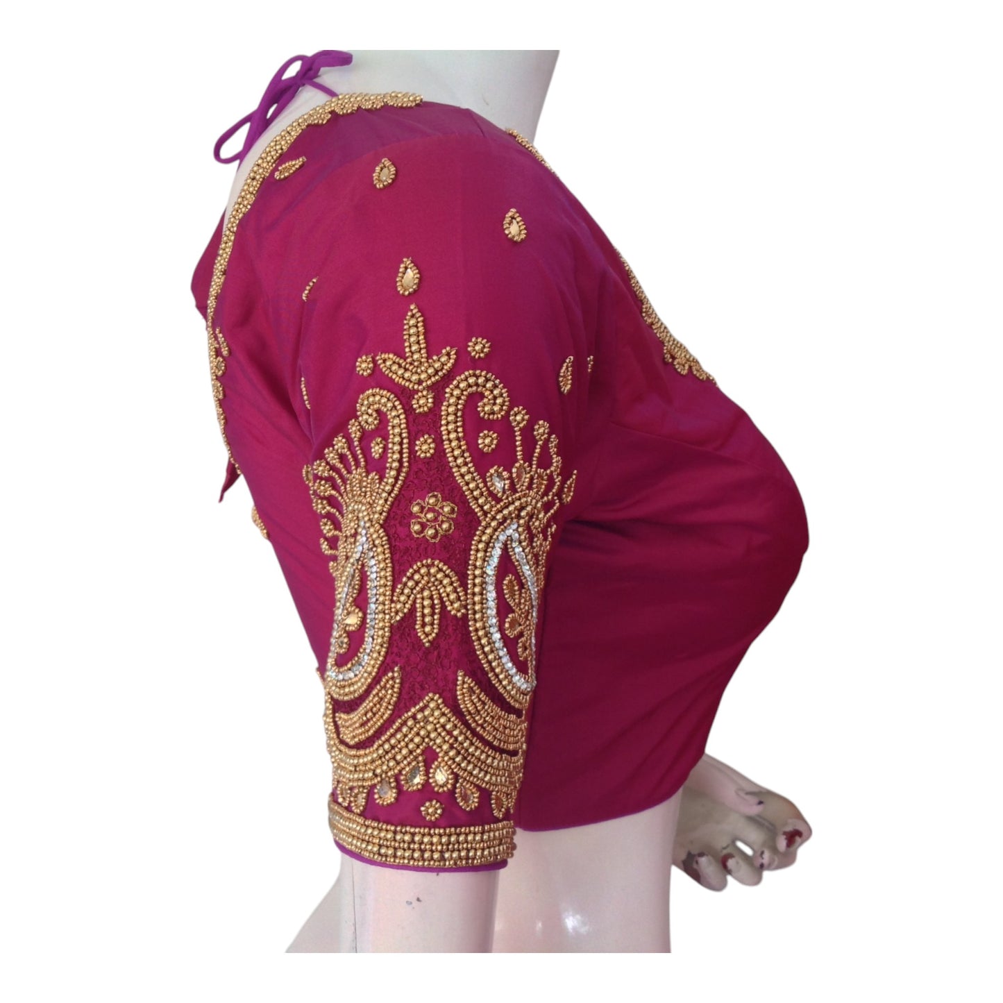 Radiant Saffron Color Aari Handwork Wedding Silk Saree Blouse