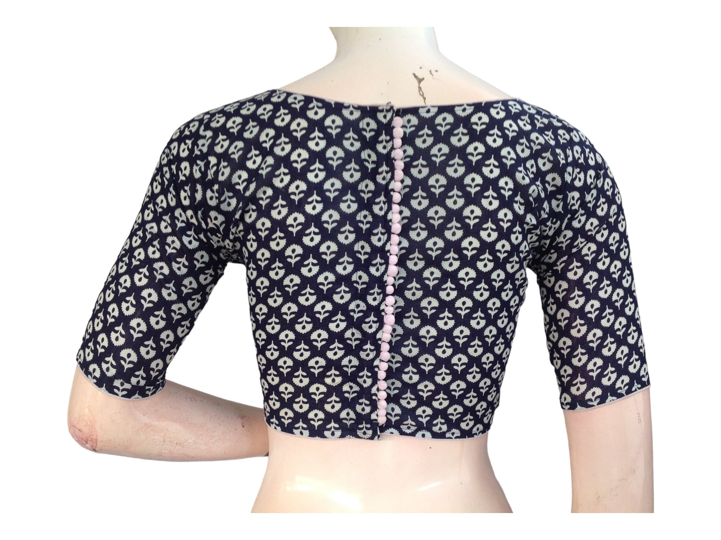 Versatile Navy Blue Cotton Blouse | Modern High Neck Design | Ready made Blouse