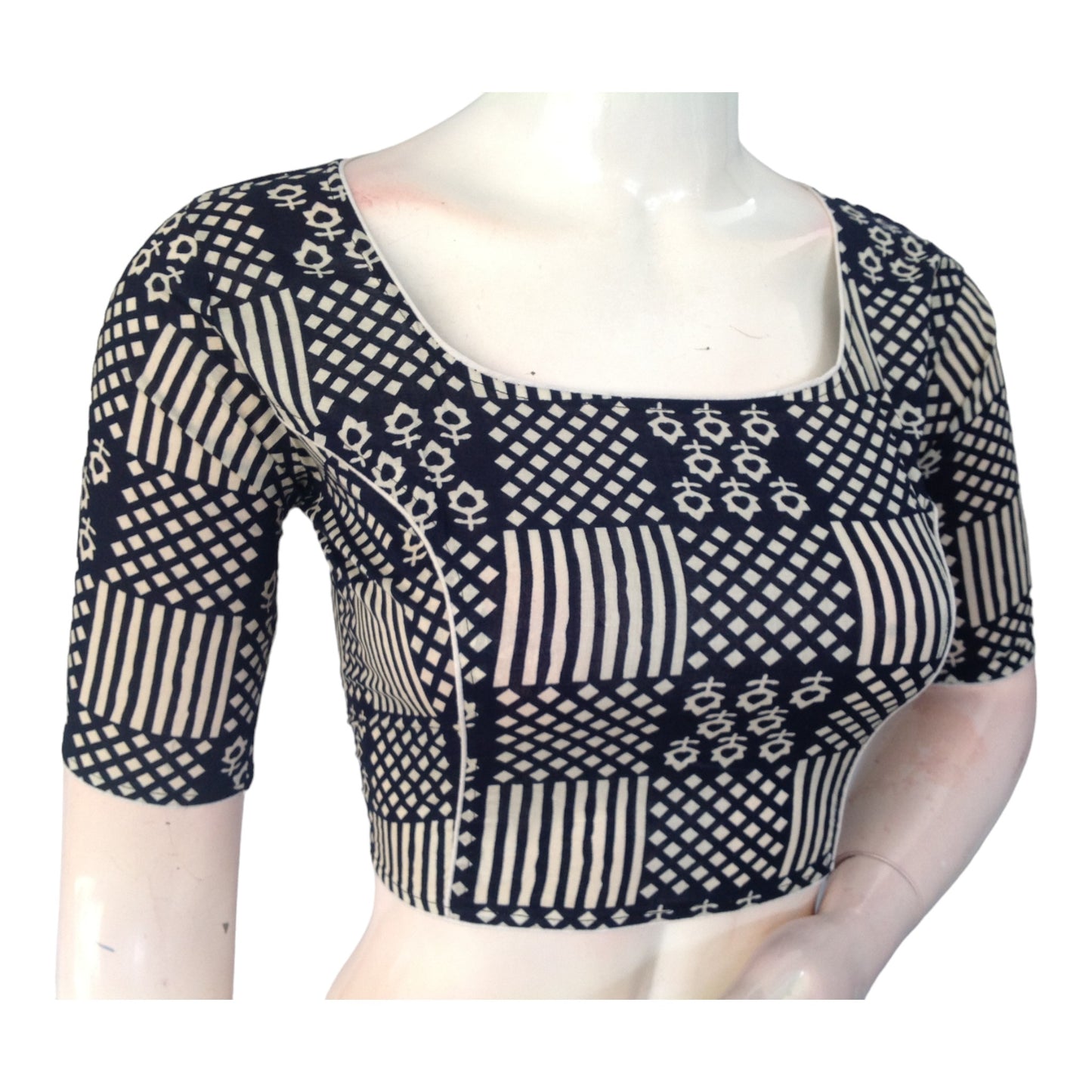 Elegant Navy Blue High Neck Saree Blouse | Ready made | Exquisite Indian Craftsmanship