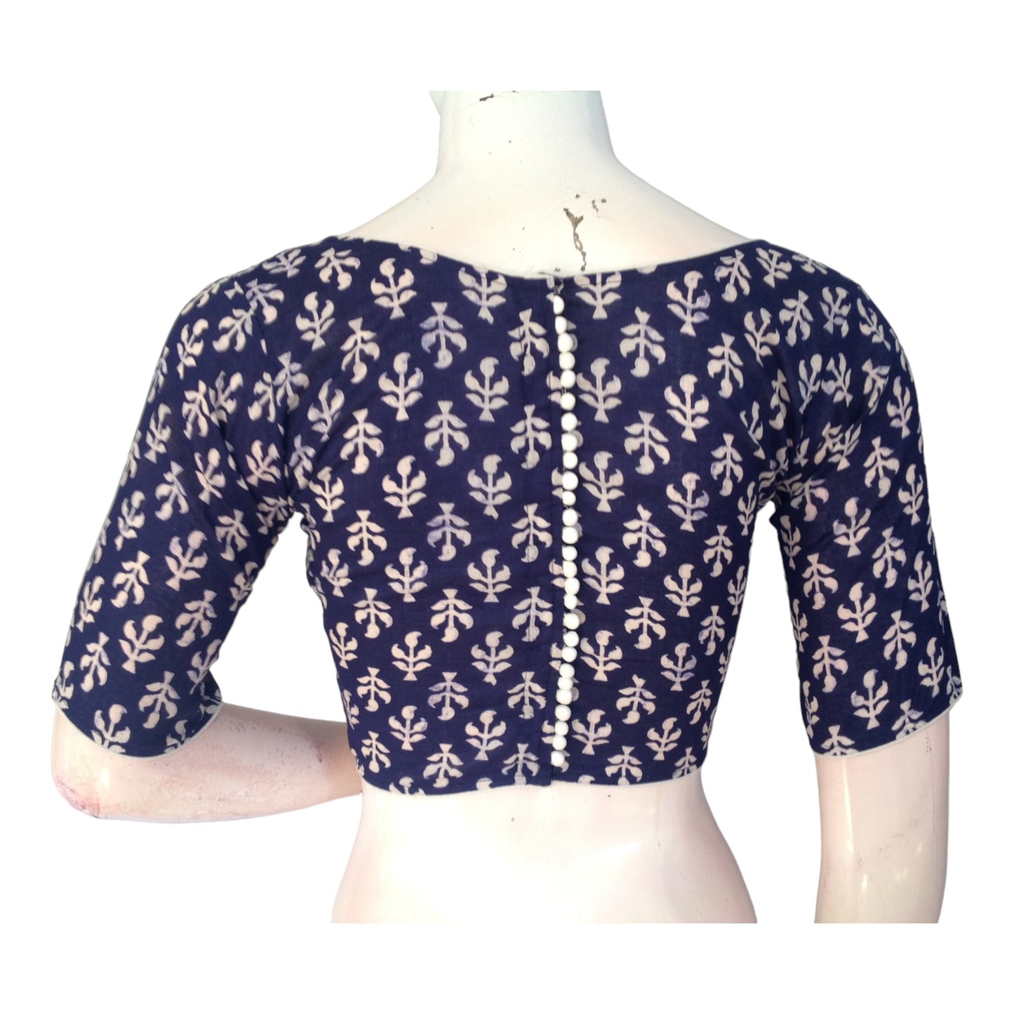 Timeless Navy Blue Cotton High Neck Blouse | Ready made Saree Essential