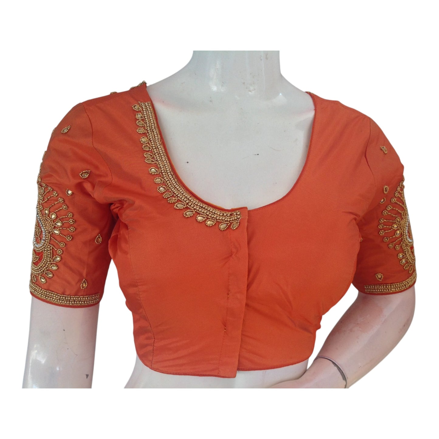 Elegant Terracotta Aari Handwork Wedding Silk Saree Readymade Blouse