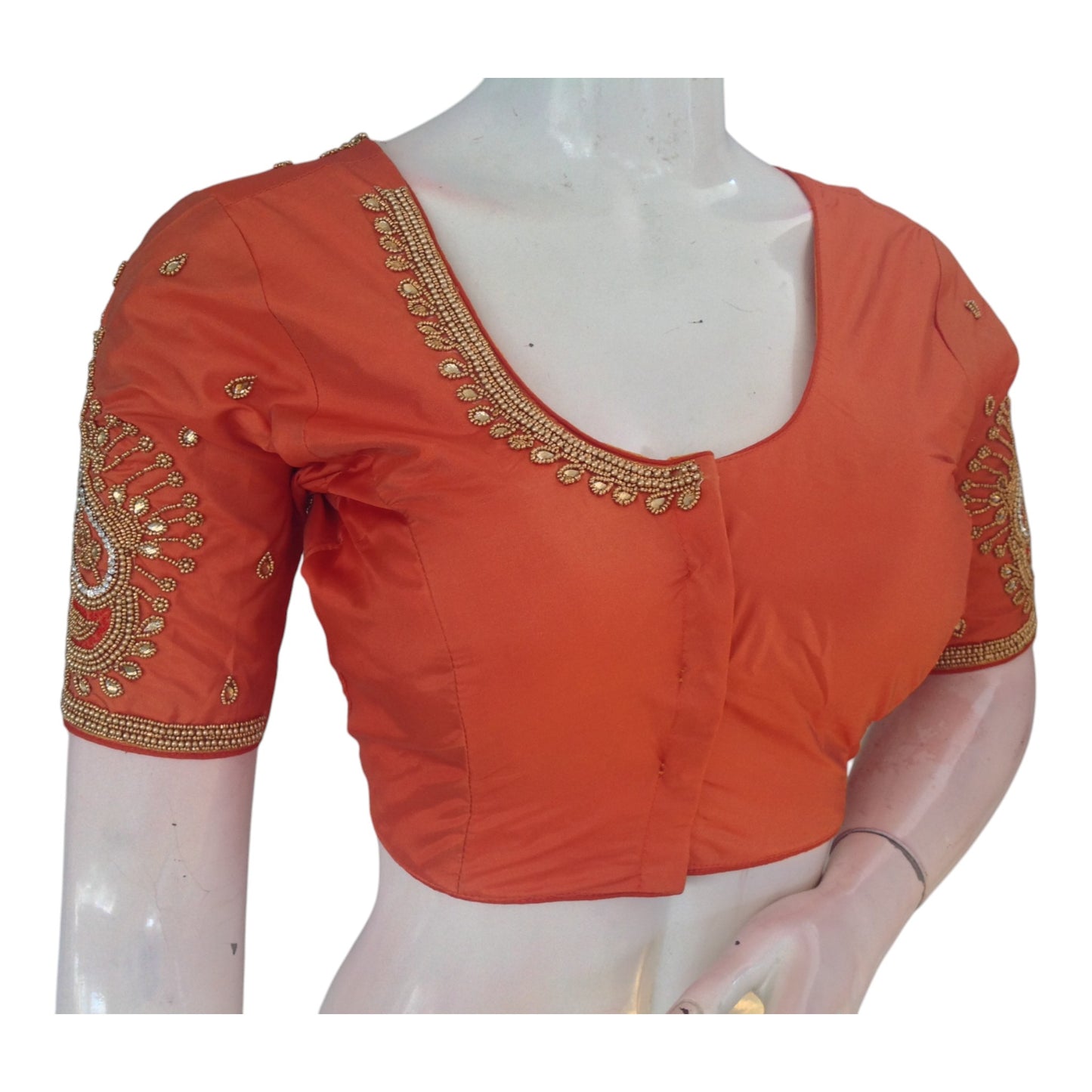 Elegant Terracotta Aari Handwork Wedding Silk Saree Readymade Blouse