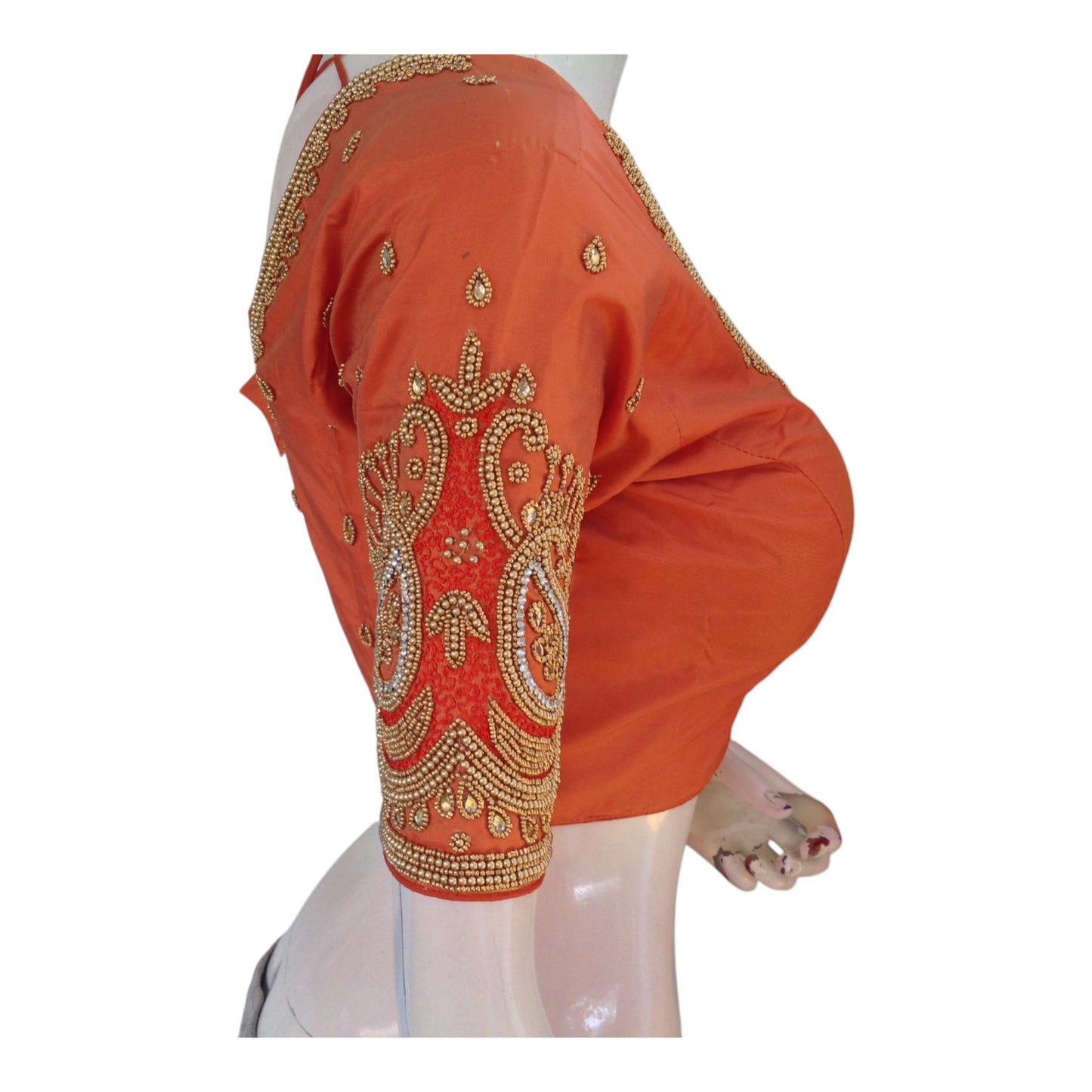 Elegant Terracotta Aari Handwork Wedding Silk Saree Readymade Blouse