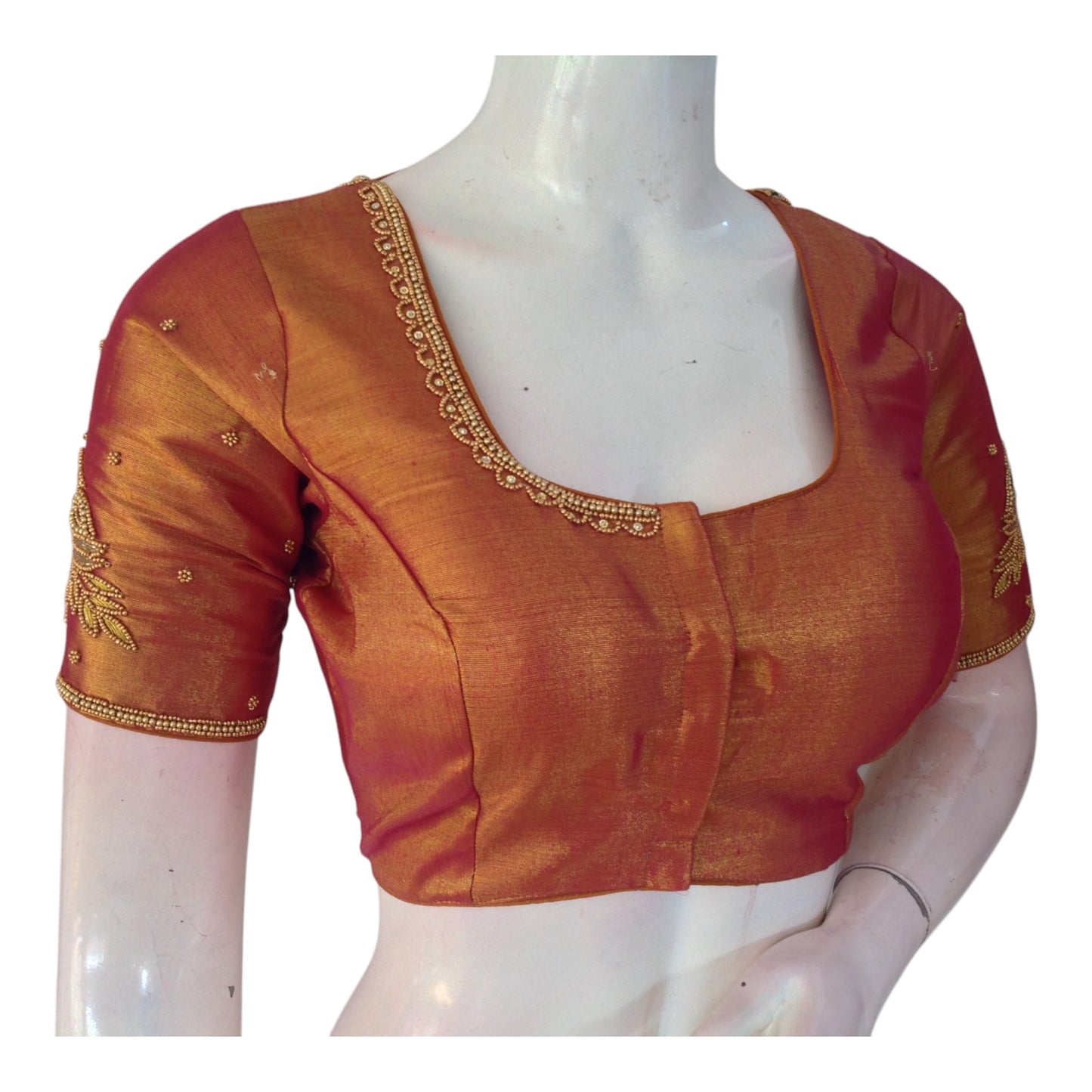 Rich Maroon Tissue Silk Blouse with Intricate Aari Work - D3 Blouses