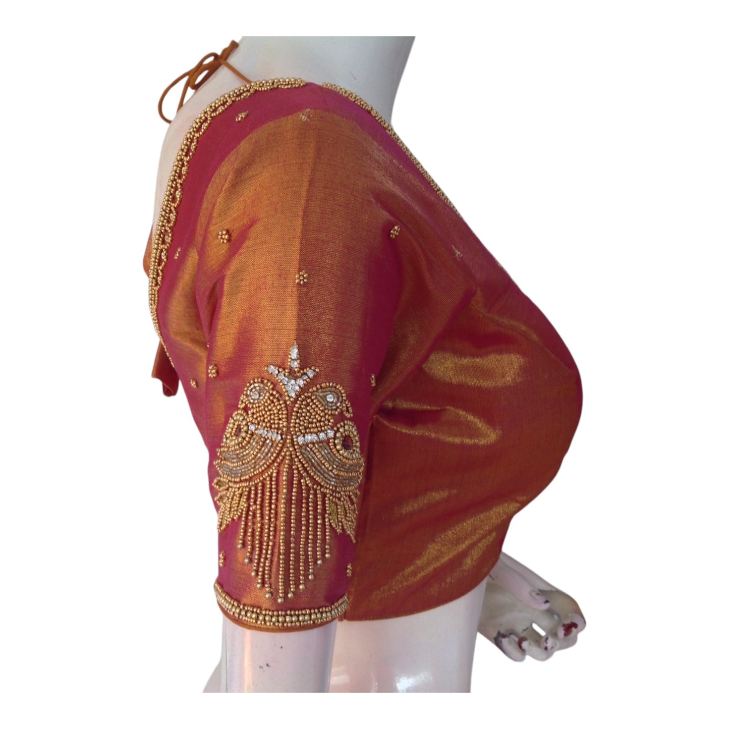 Rich Maroon Tissue Silk Blouse with Intricate Aari Work - D3 Blouses