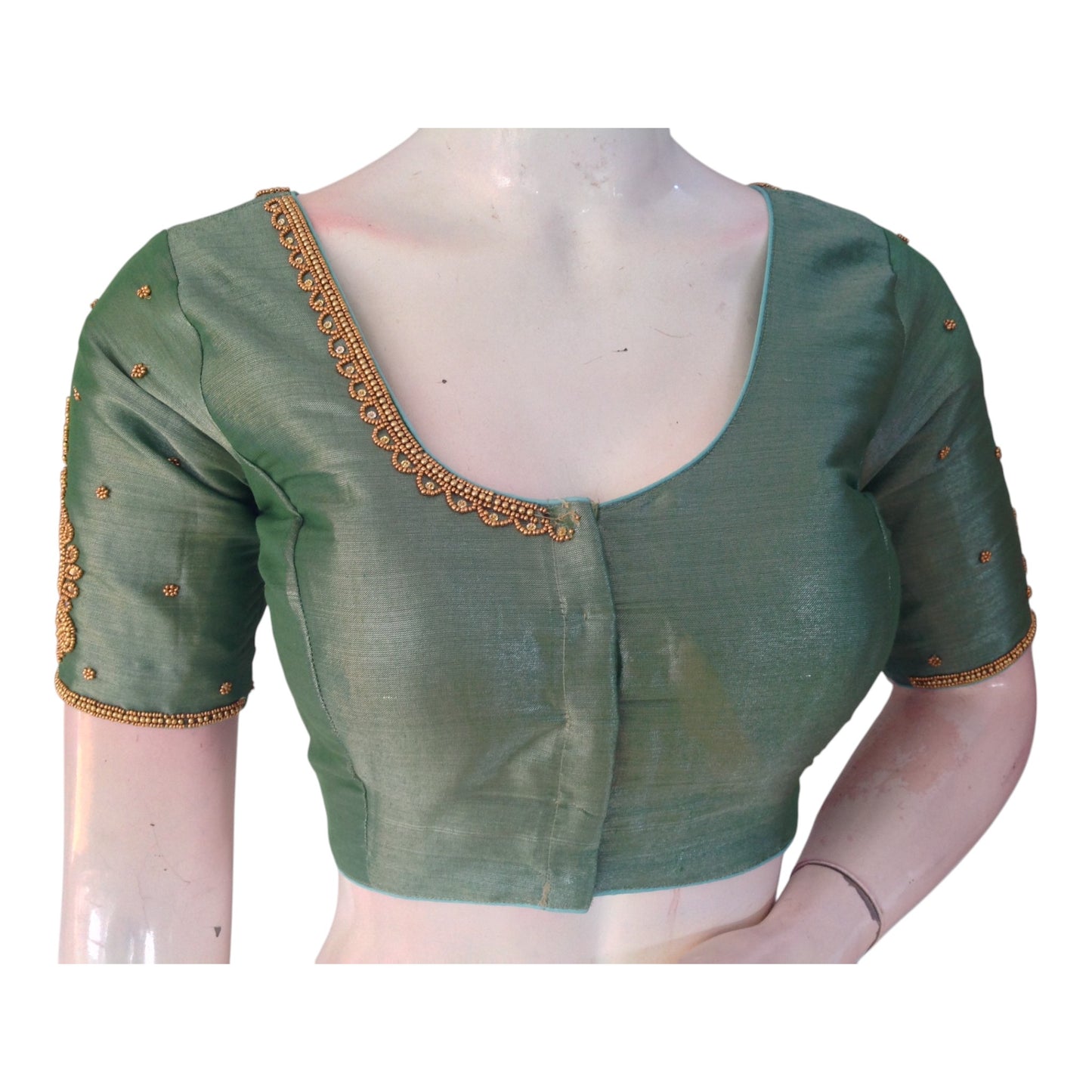 Teal Tissue Silk Aari Work Wedding Blouse - Sophisticated Style from D3 Blouses