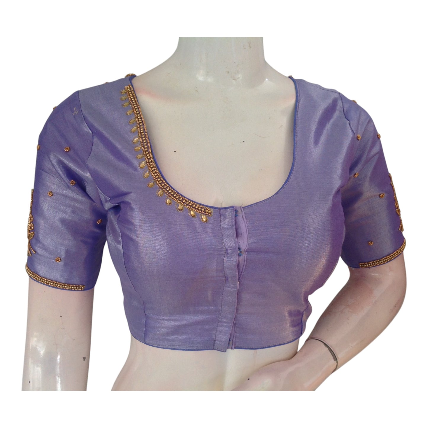Premium Light Lavender Aari Work Wedding Silk Blouse - D3 Blouses