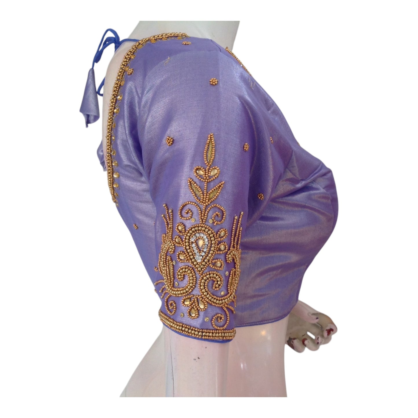 Premium Light Lavender Aari Work Wedding Silk Blouse - D3 Blouses
