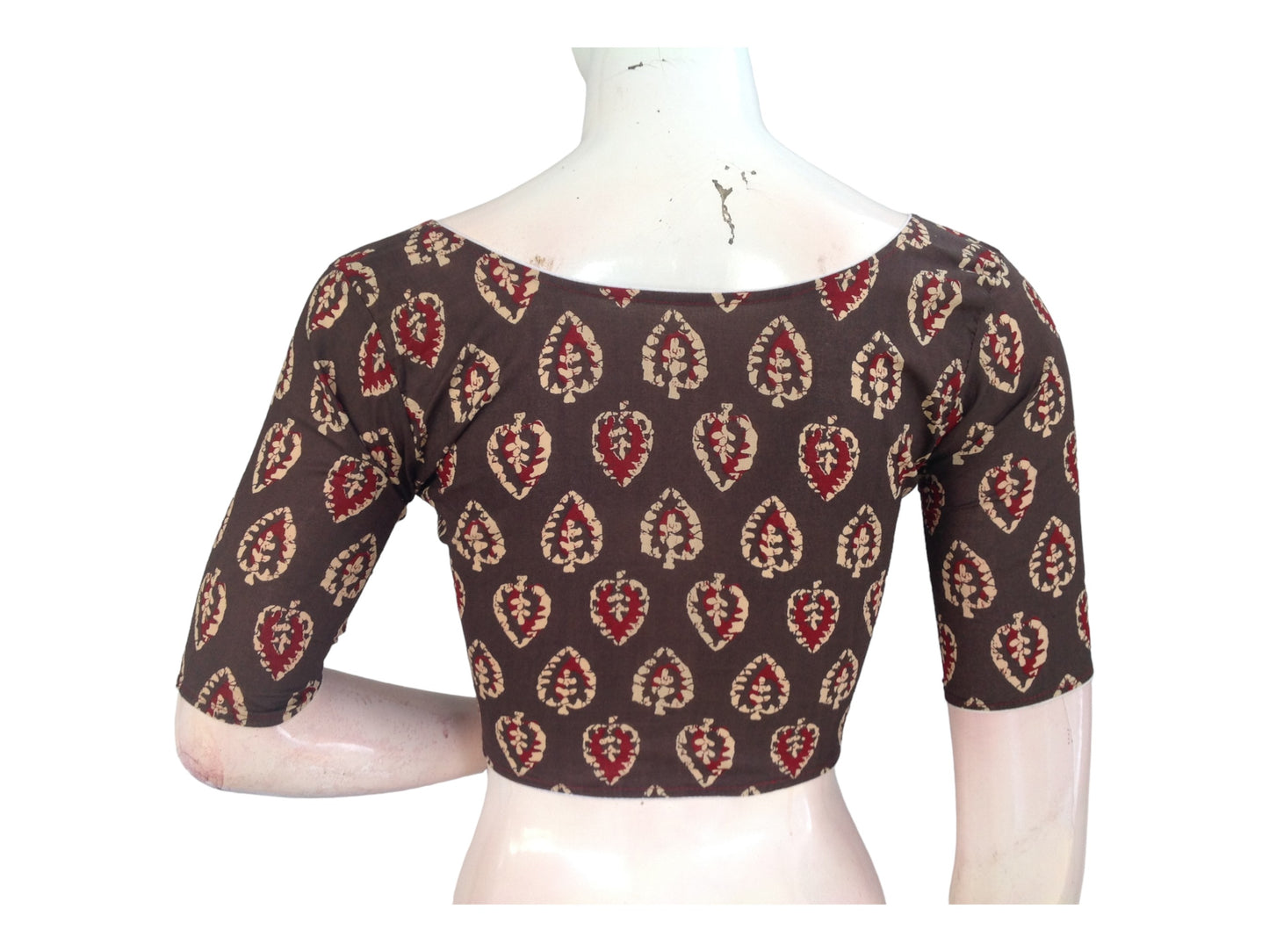 Chic & Comfortable: Brown Cotton Blouse with Elevated Neckline