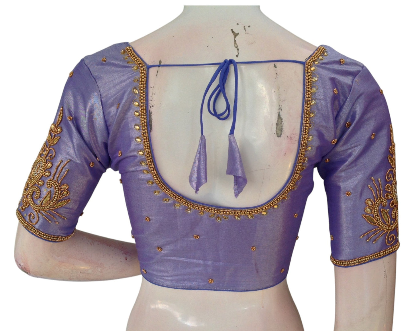 Premium Light Lavender Aari Work Wedding Silk Blouse - D3 Blouses