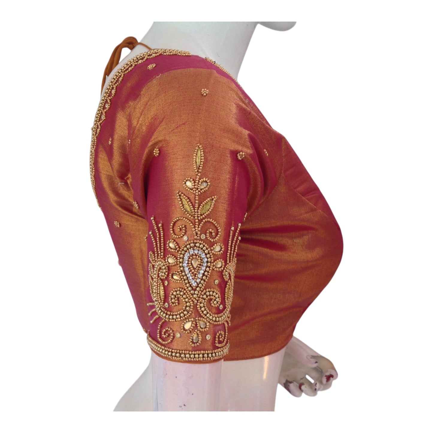 Dark Terracotta Color Aari Handwork Wedding Silk Blouse - D3 Blouses