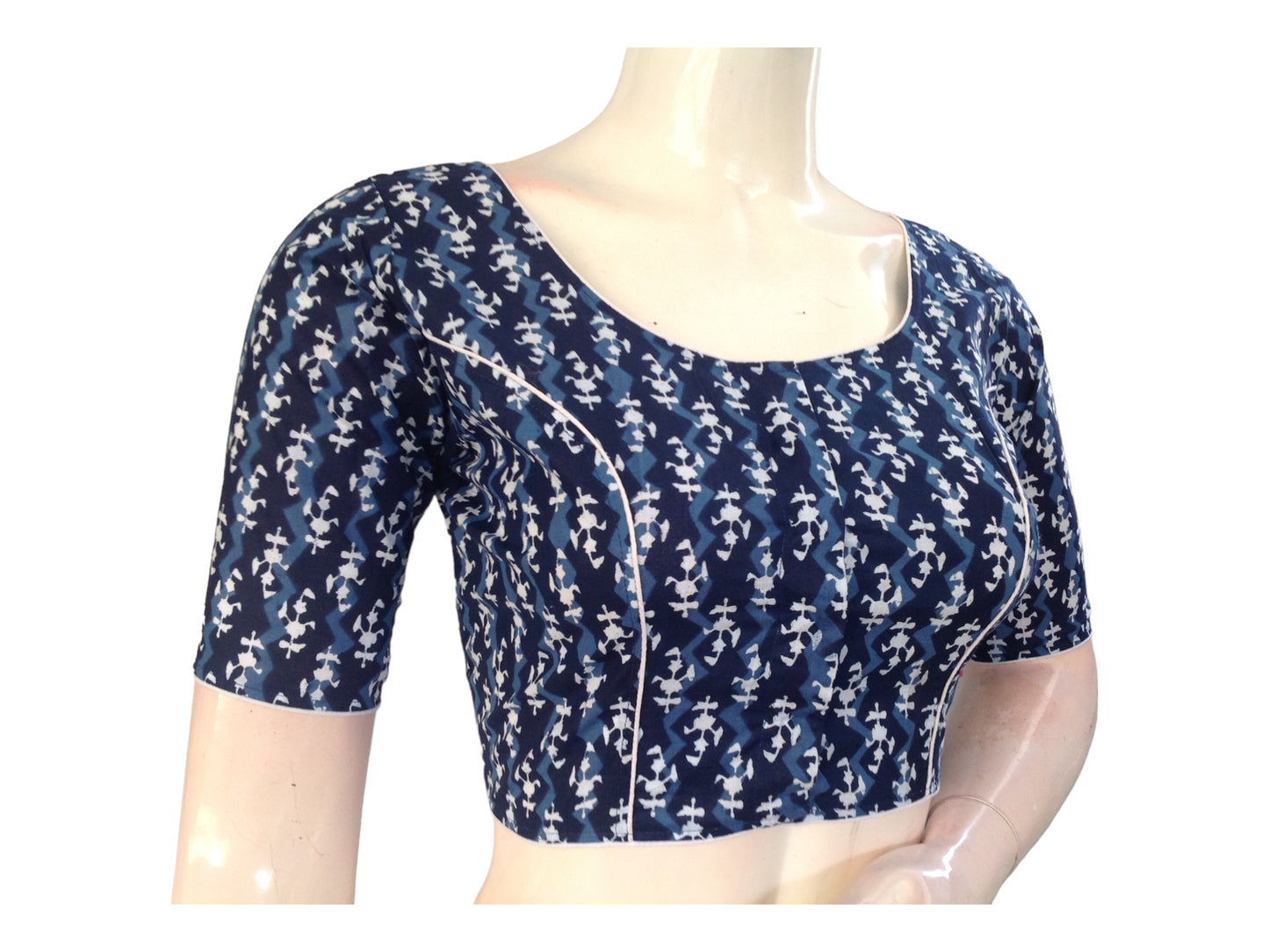 Effortless Sophistication: Navy Blue High-Neck Blouse in Breathable Cotton
