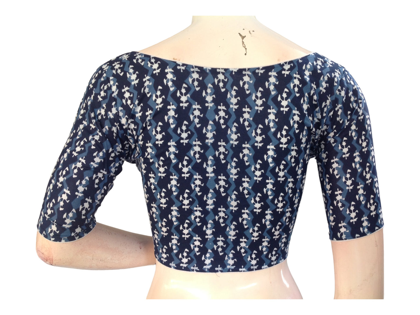 Effortless Sophistication: Navy Blue High-Neck Blouse in Breathable Cotton