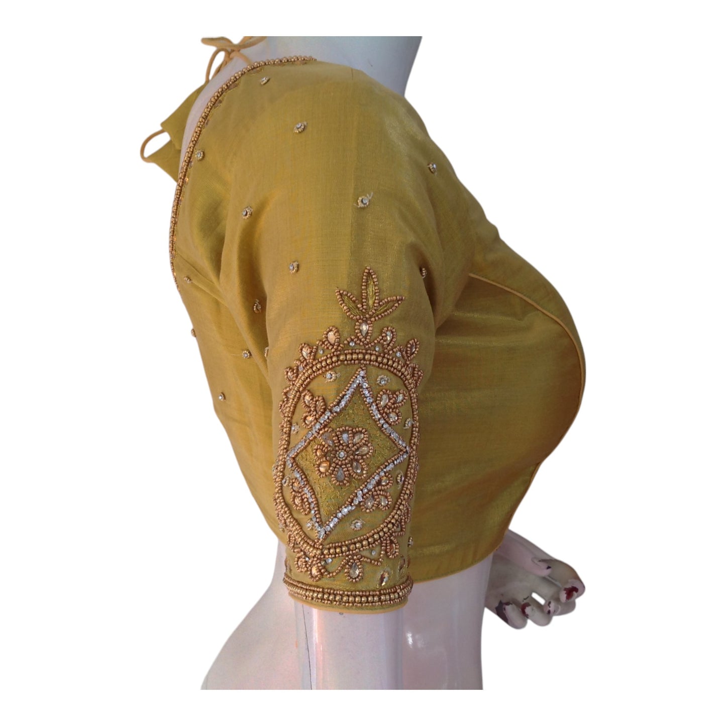 Gentle Pastel Olive Silk Wedding Blouse with Aari Handwork- D3 Blouses