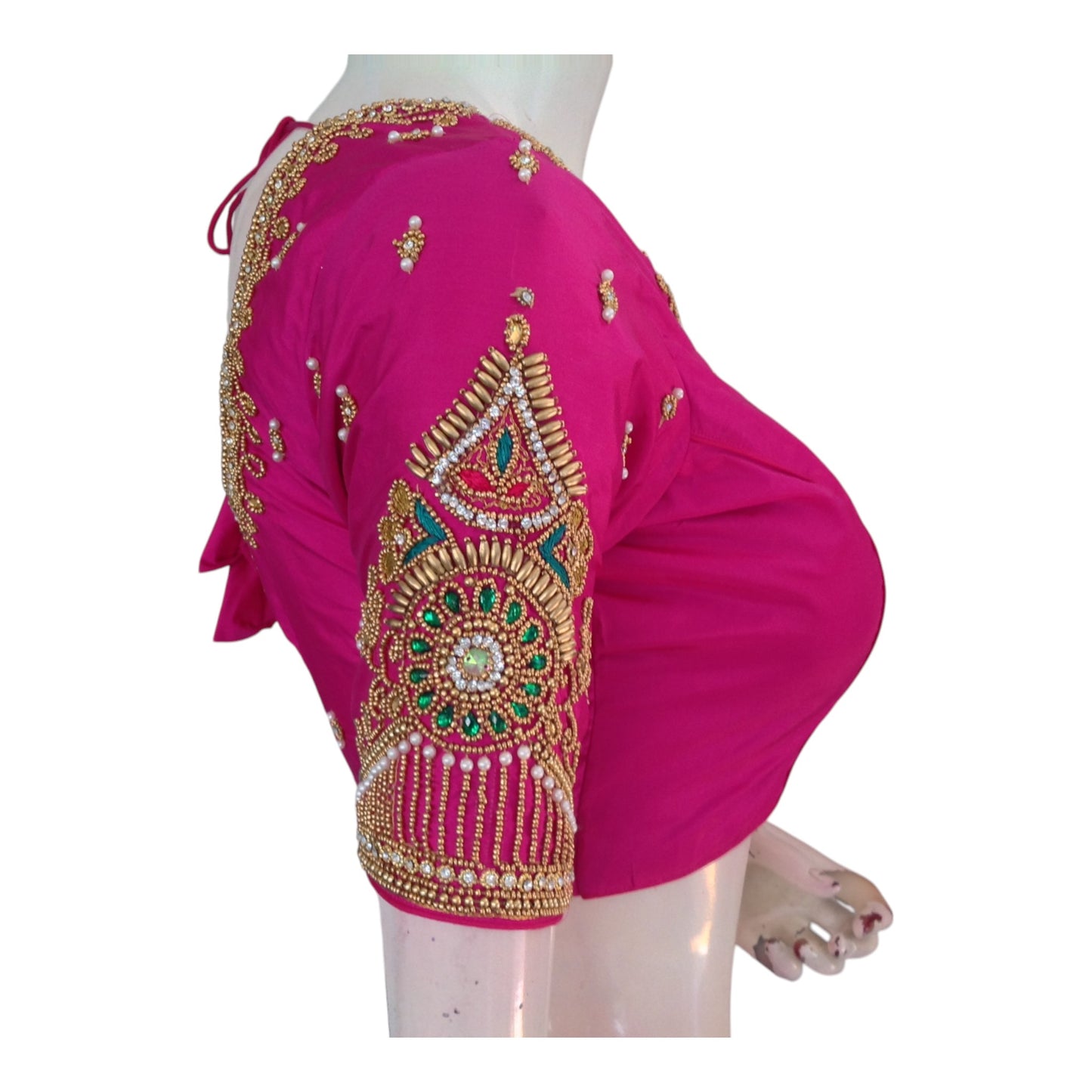 Lovely Pink Color Aari Handwork Wedding Silk Saree Readymade Blouse