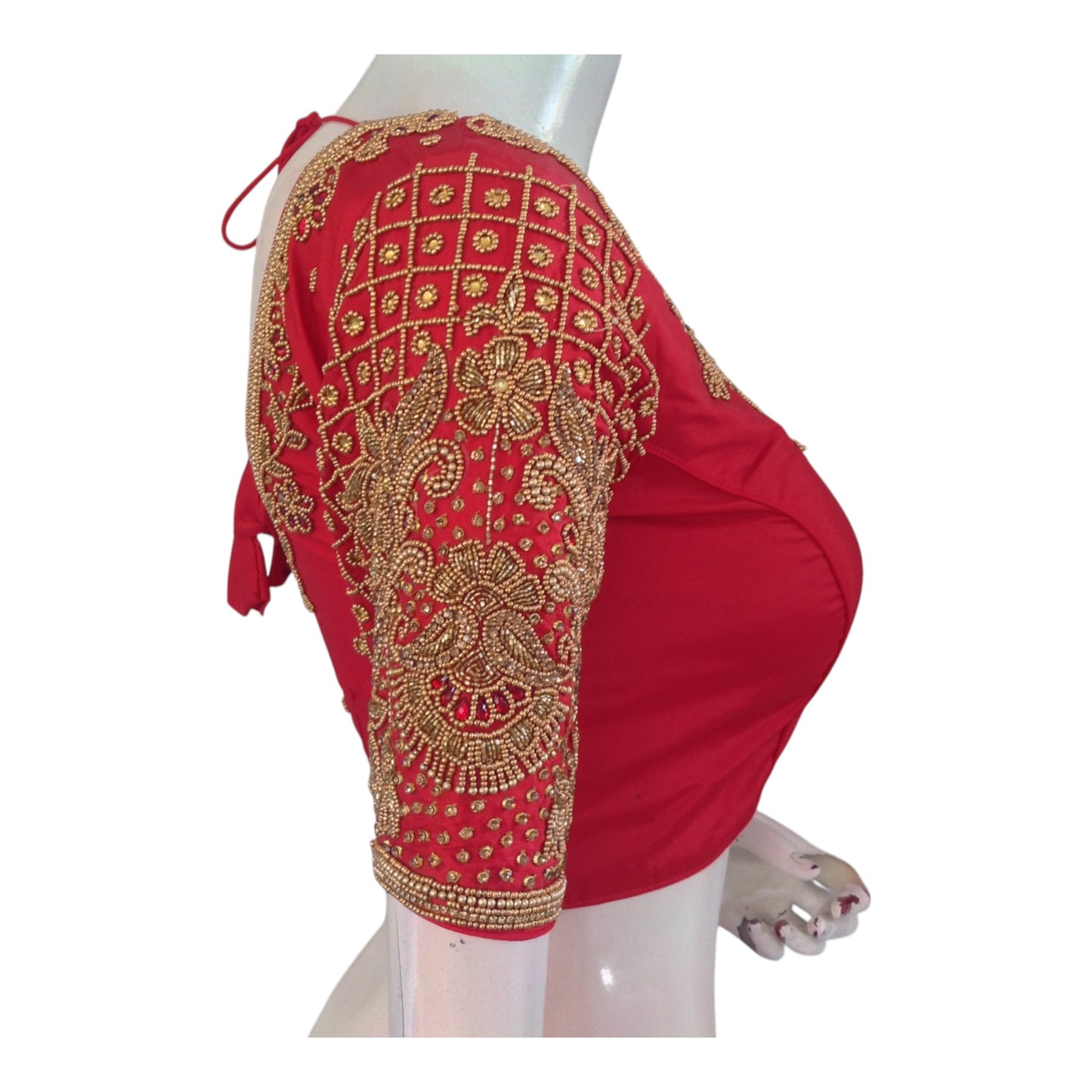 Elegant Red Color Aari Handwork Wedding Silk Saree Ready made Blouse