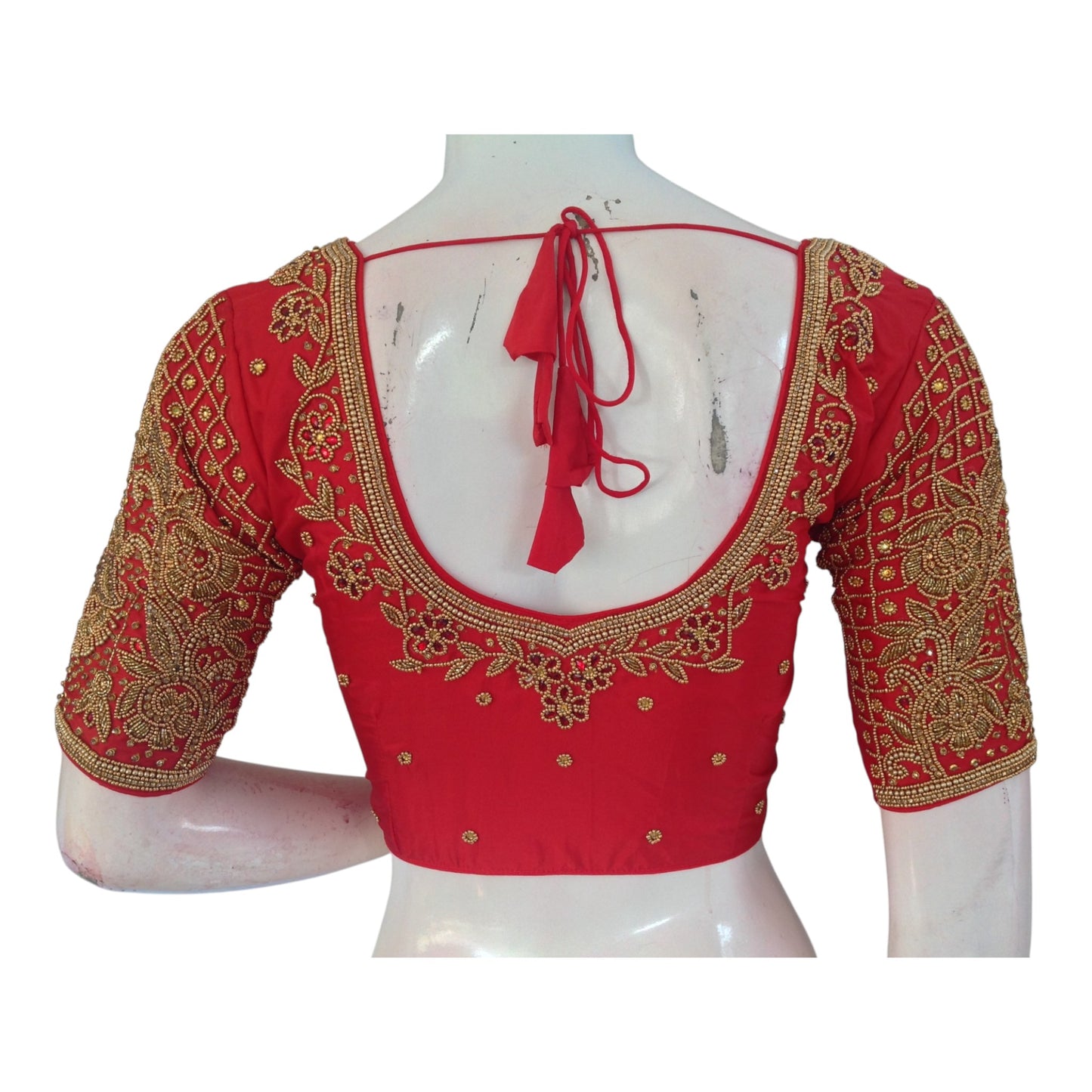 Elegant Red Color Aari Handwork Wedding Silk Saree Ready made Blouse