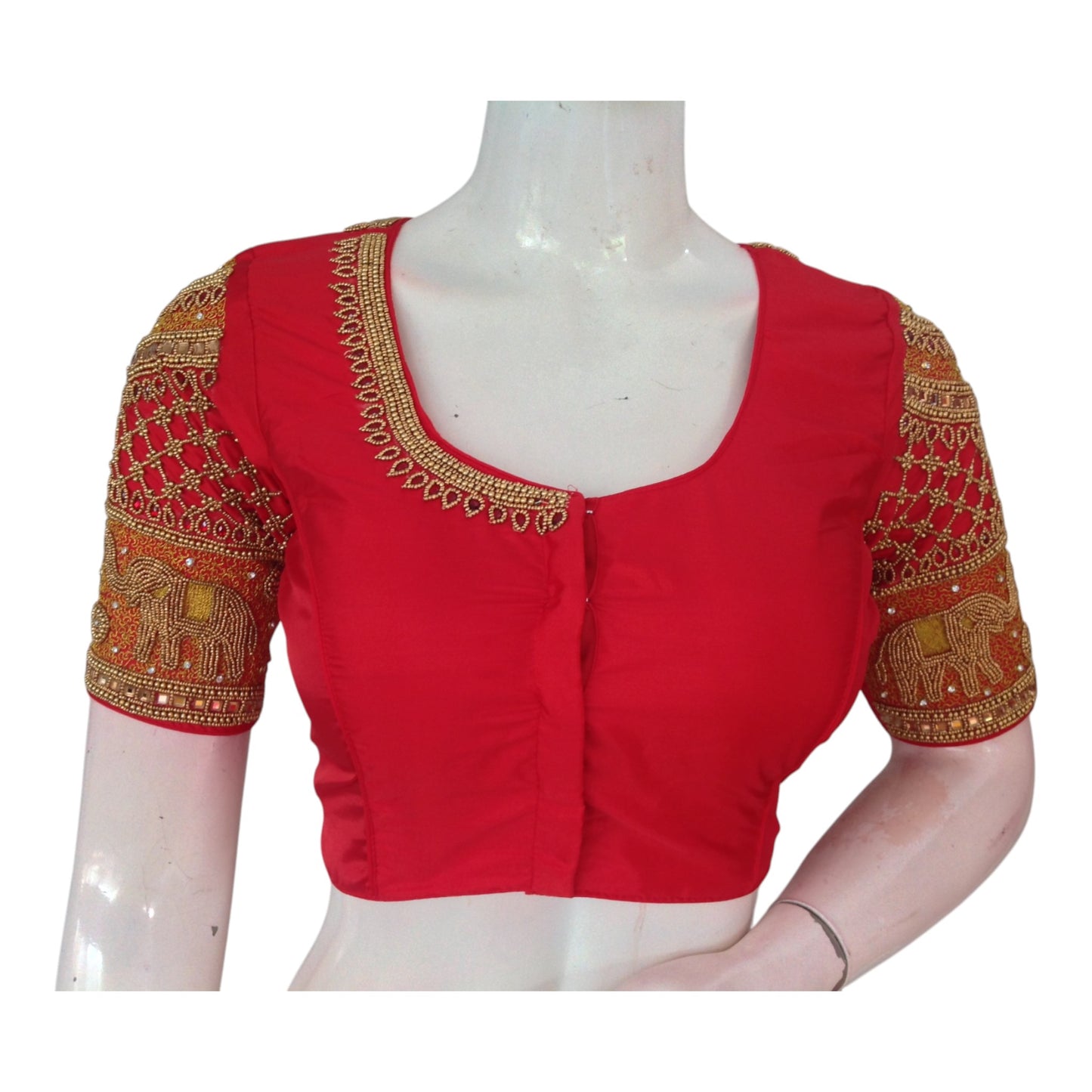 Exquisite Red Color Aari Handwork Wedding Silk Saree Blouse