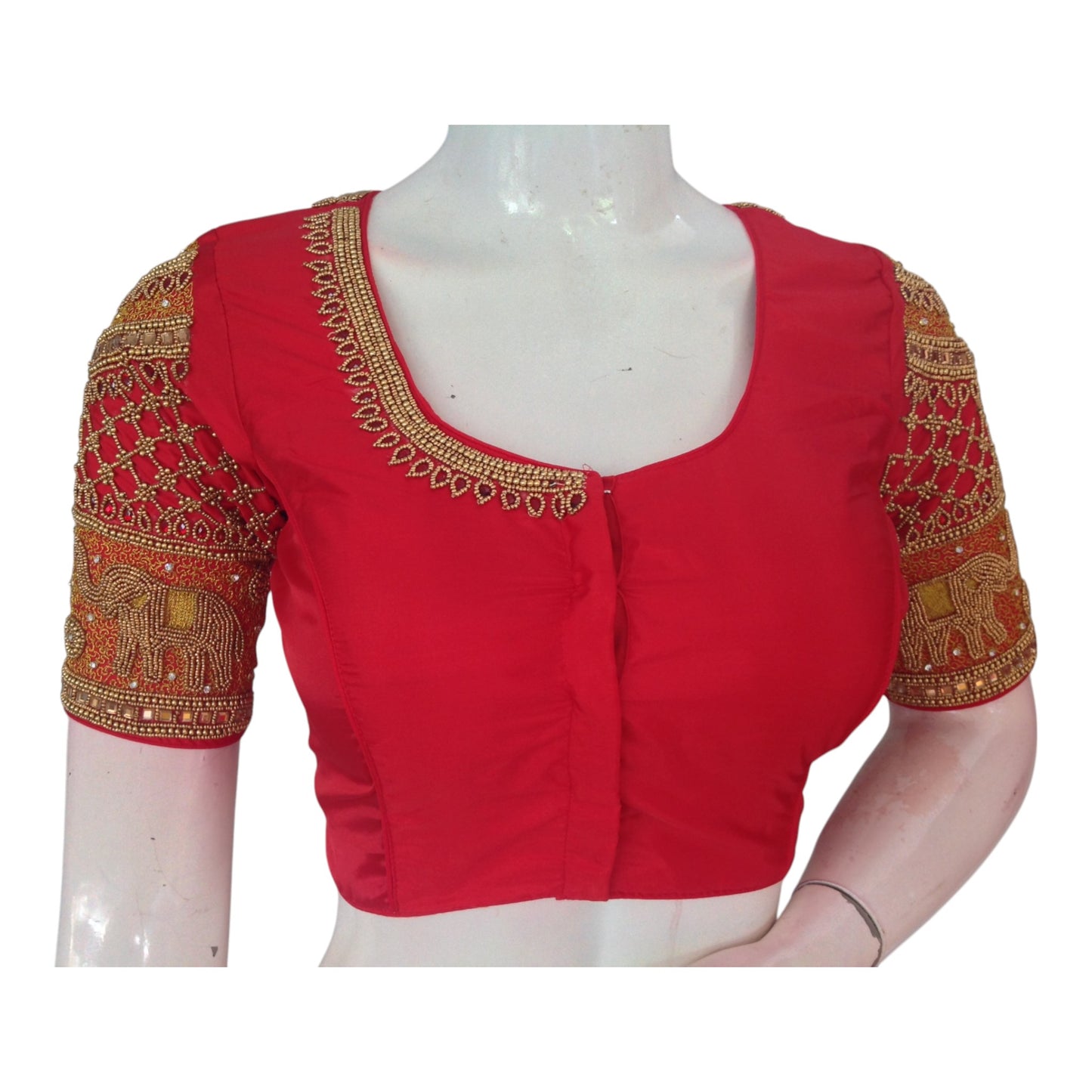 Exquisite Red Color Aari Handwork Wedding Silk Saree Blouse