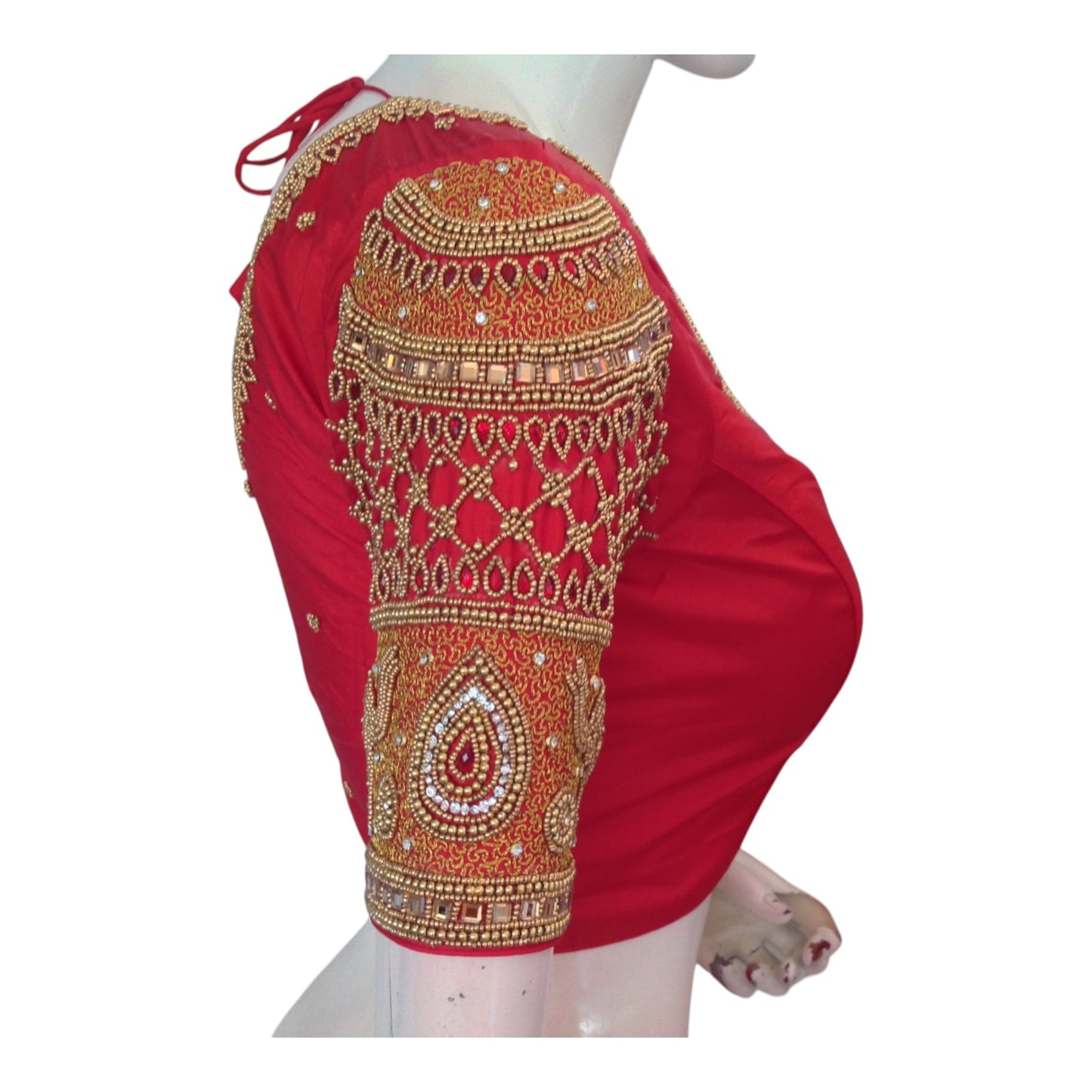 Exquisite Red Color Aari Handwork Wedding Silk Saree Blouse