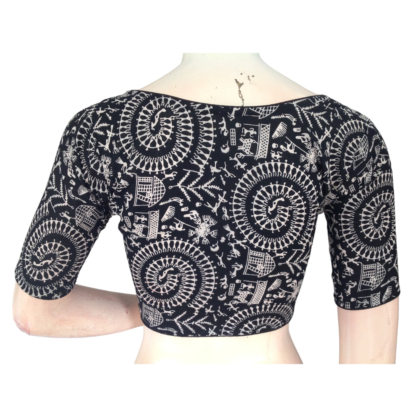 Effortless Sophistication: Black Readymade Cotton High-Neck Saree Blouse