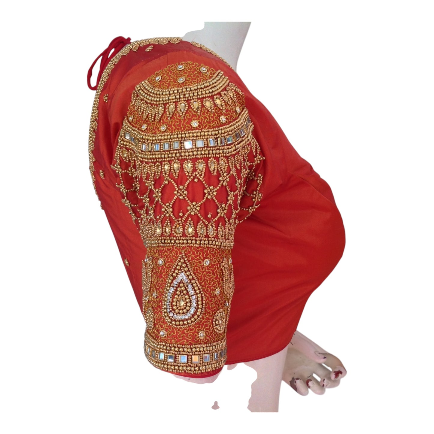 Rich Terracotta Color Aari Handwork Wedding Silk Saree Blouse