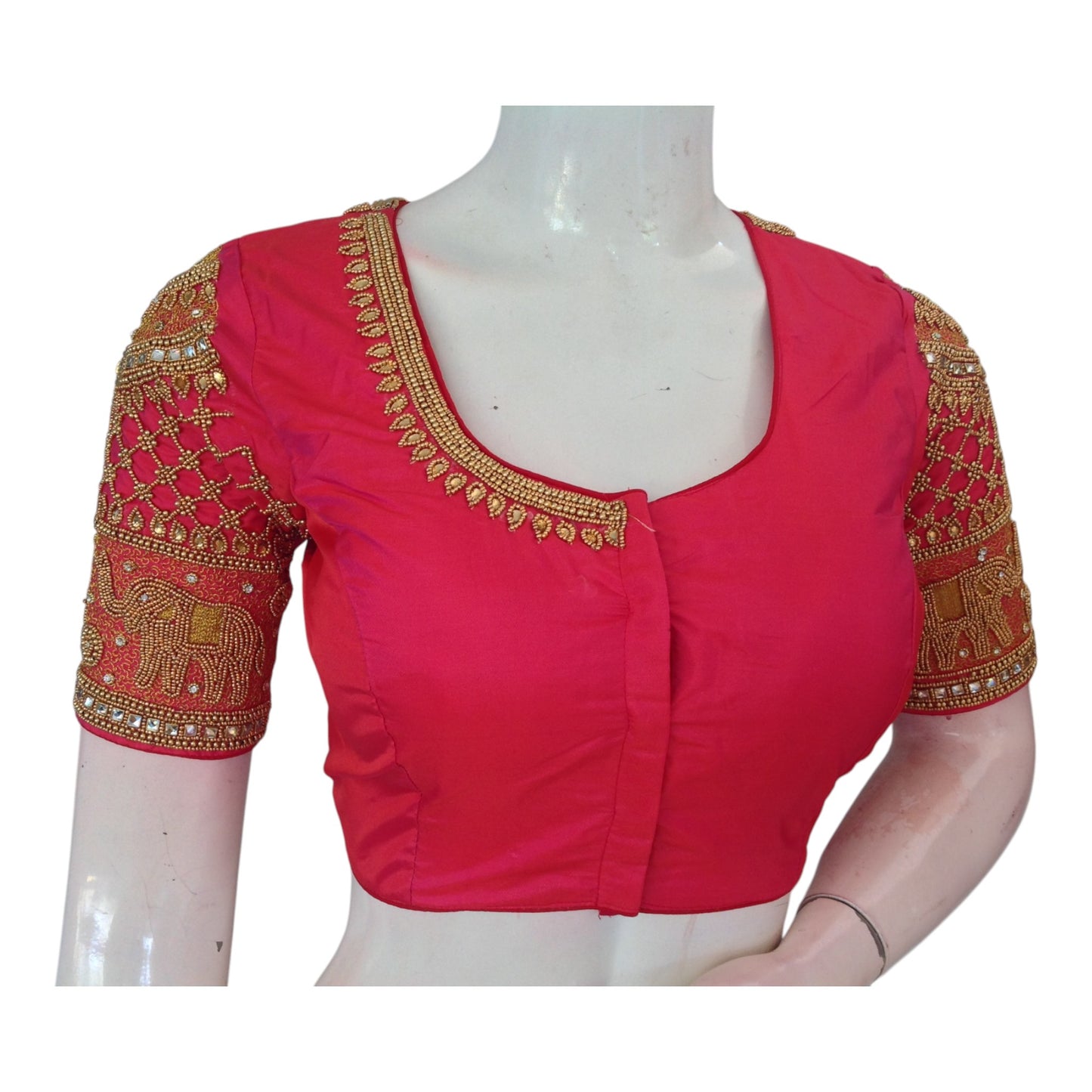 Delicate Peach Pink Aari Handwork Wedding Silk Saree Readymade Blouse