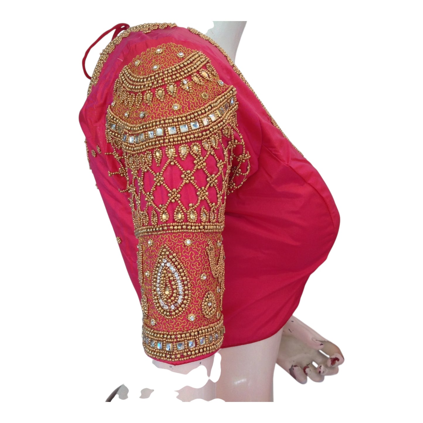 Delicate Peach Pink Aari Handwork Wedding Silk Saree Readymade Blouse
