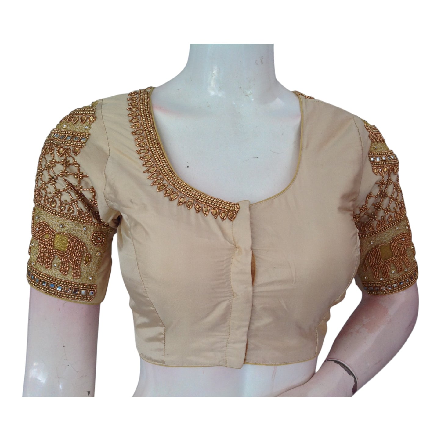 Timeless Cream Aari Handwork Wedding Silk Sari Ready made Blouse