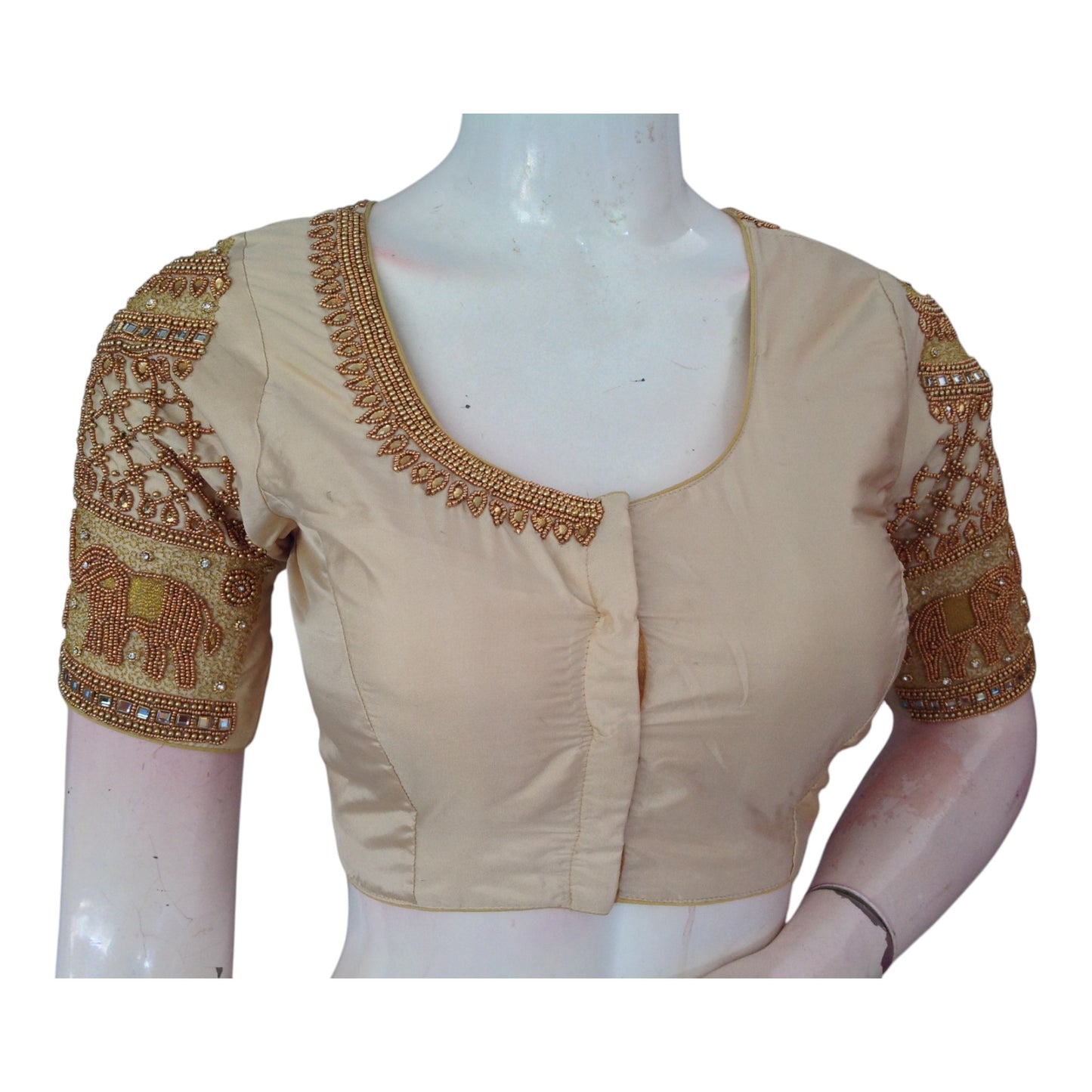 Timeless Cream Aari Handwork Wedding Silk Sari Ready made Blouse