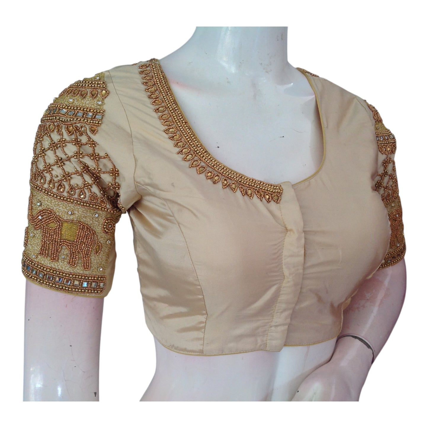 Timeless Cream Aari Handwork Wedding Silk Sari Ready made Blouse