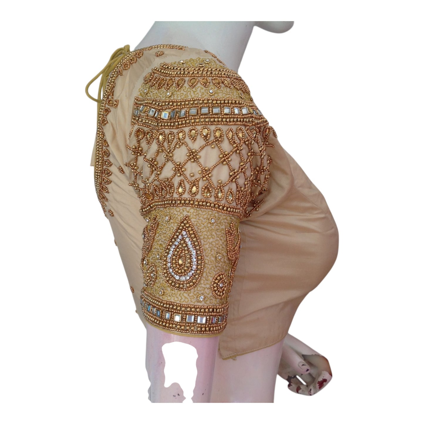 Timeless Cream Aari Handwork Wedding Silk Sari Ready made Blouse