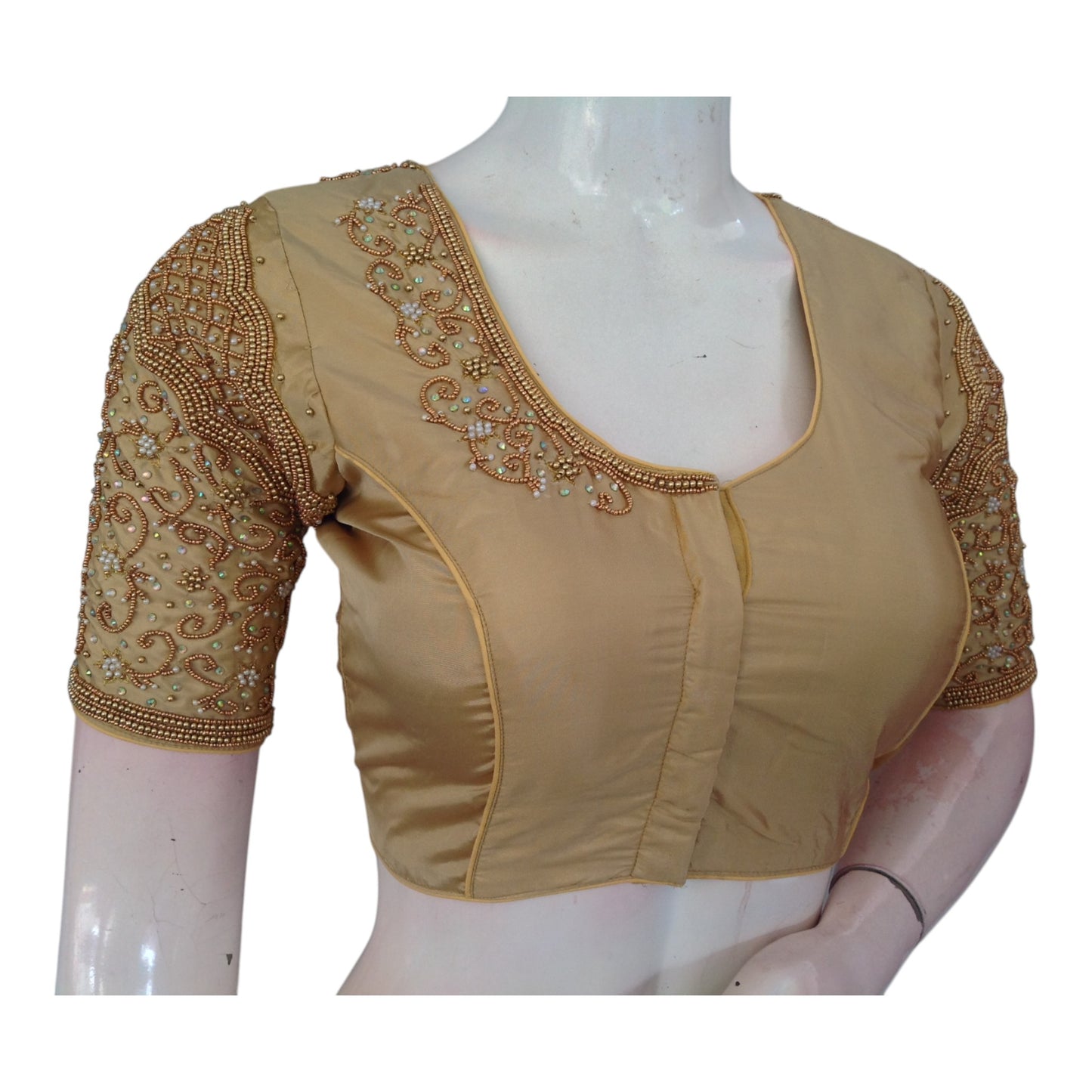 Radiant Gold Aari Handwork Wedding Silk Saree Ready made Blouse
