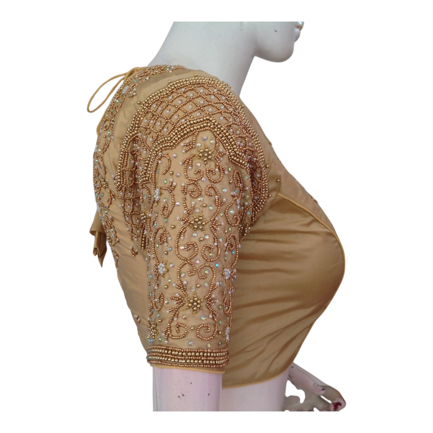 Radiant Gold Aari Handwork Wedding Silk Saree Ready made Blouse