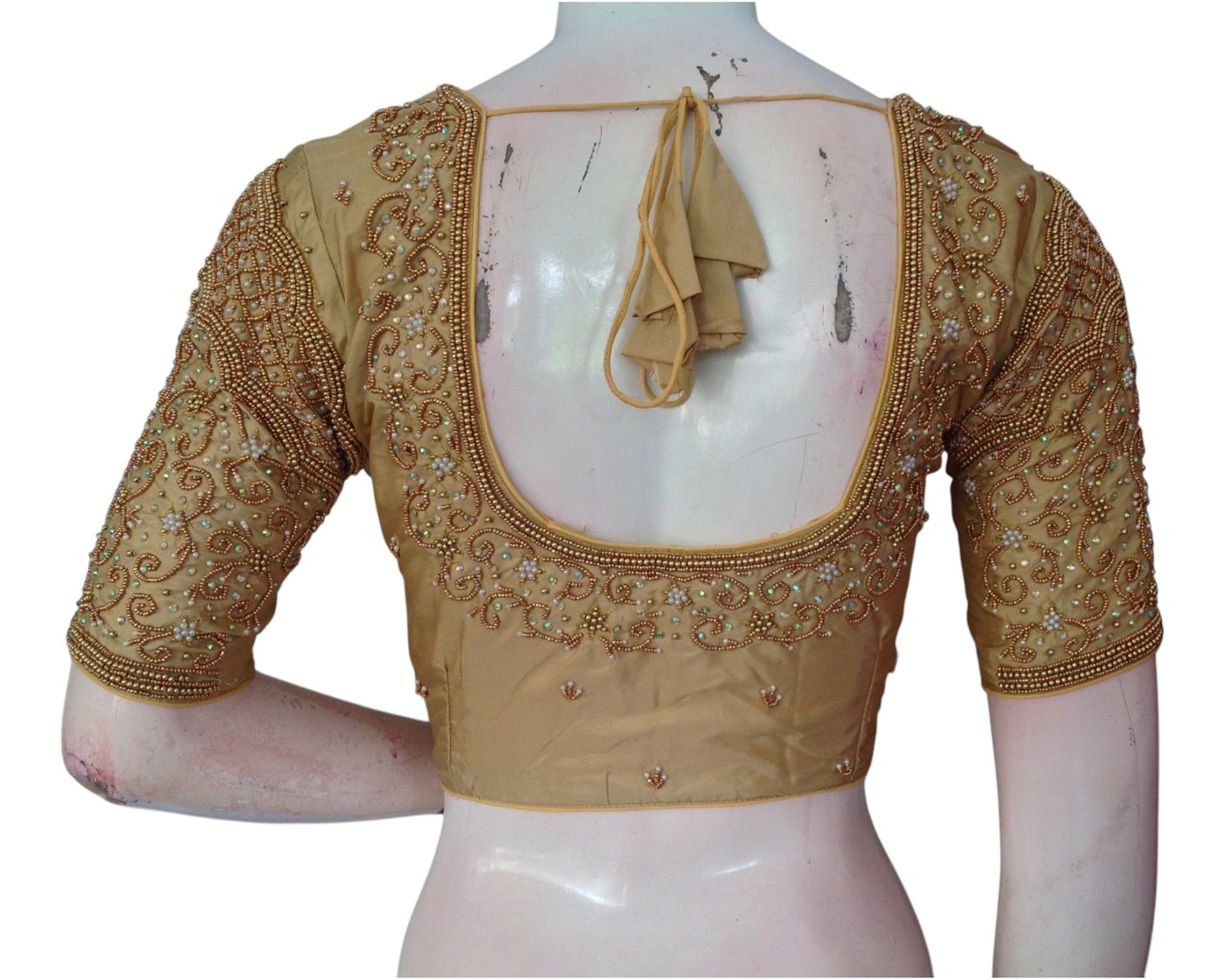 Radiant Gold Aari Handwork Wedding Silk Saree Ready made Blouse