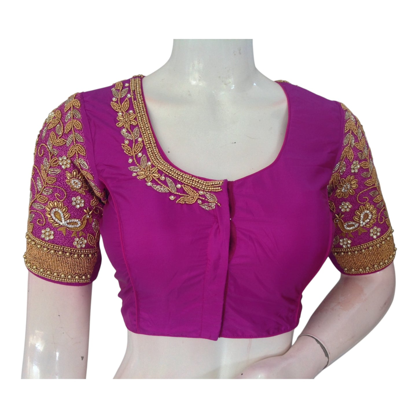 Graceful Purple Aari Wedding Silk Saree Ready made Blouse for Brides