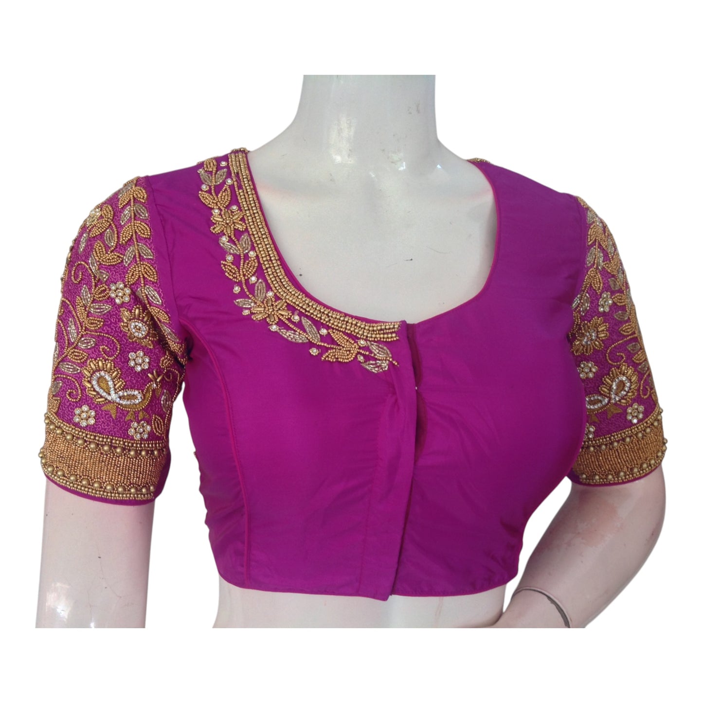 Graceful Purple Aari Wedding Silk Saree Ready made Blouse for Brides