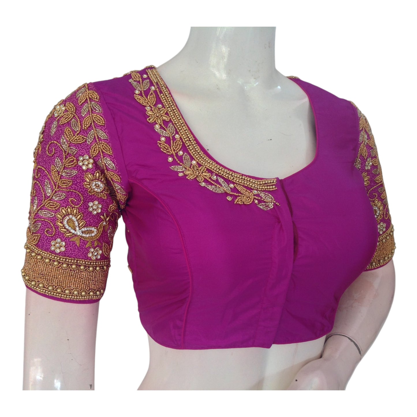Graceful Purple Aari Wedding Silk Saree Ready made Blouse for Brides