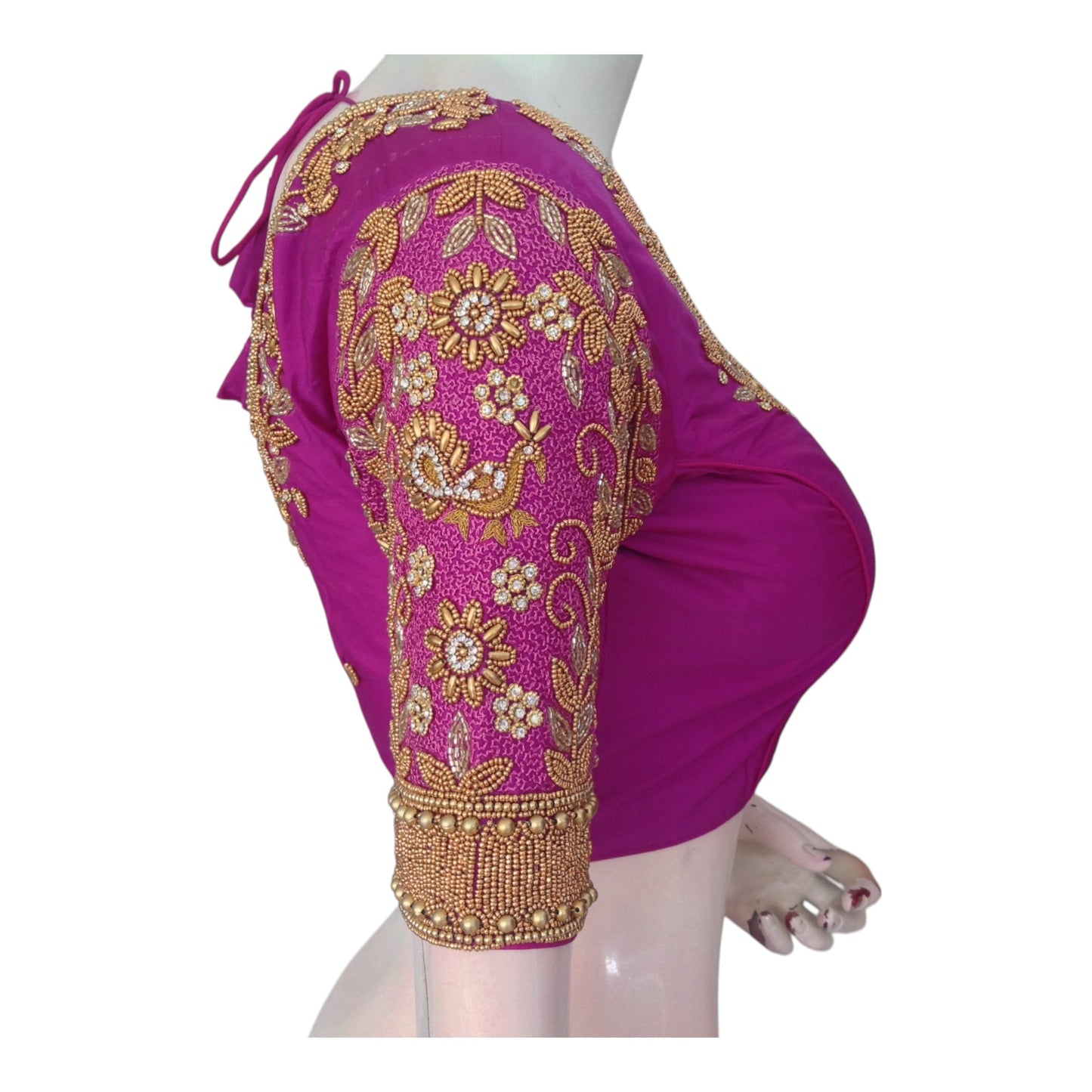 Graceful Purple Aari Wedding Silk Saree Ready made Blouse for Brides