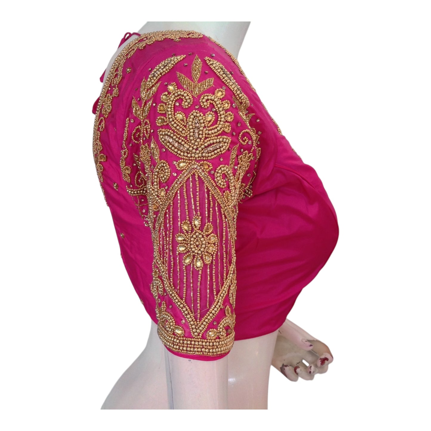 Pink Color Wedding Silk Saree Blouse with Delicate Aari Handwork - Luxurious