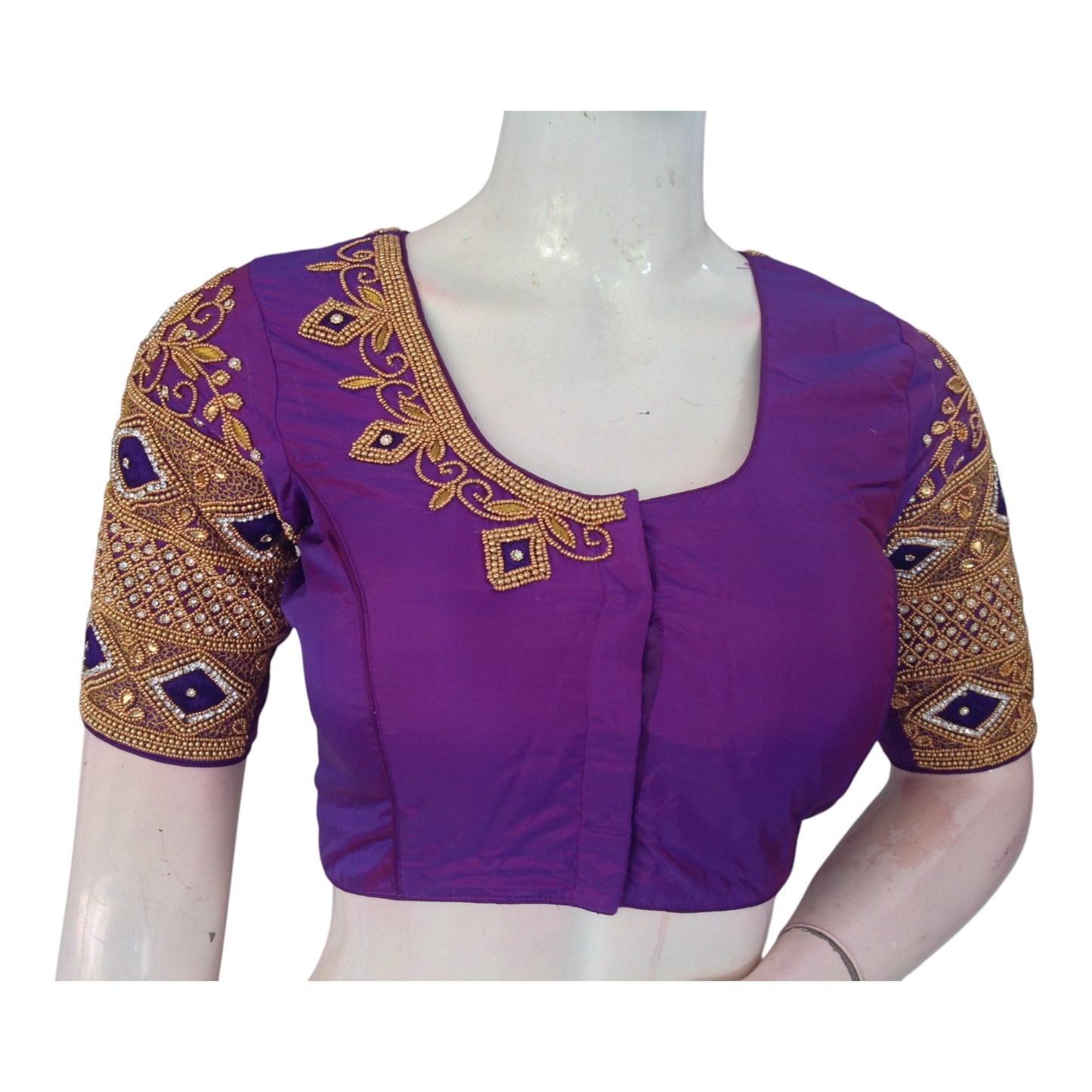 Purple Color Wedding Silk Blouse: Unique Diamond Aari Handwork blouse