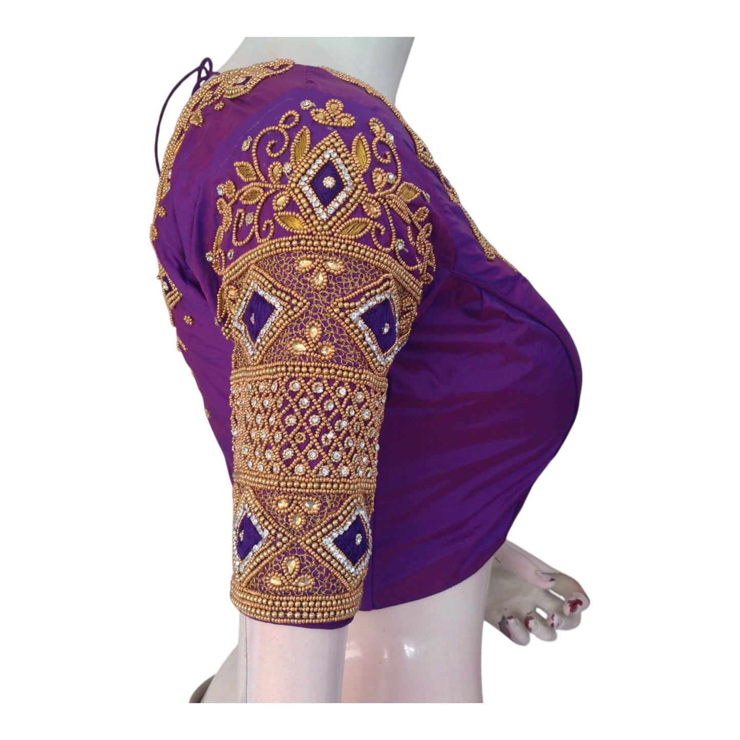 Purple Color Wedding Silk Blouse: Unique Diamond Aari Handwork blouse