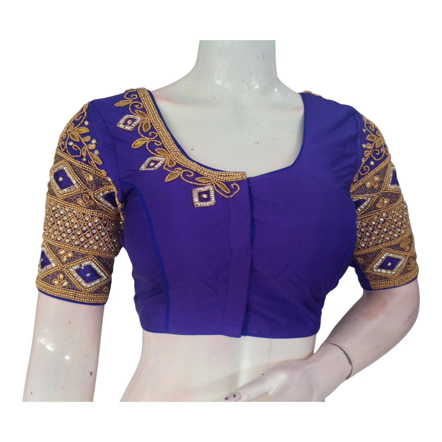 Royal Blue Color Aari Handwork Wedding Blouse: Elegant & Handcrafted