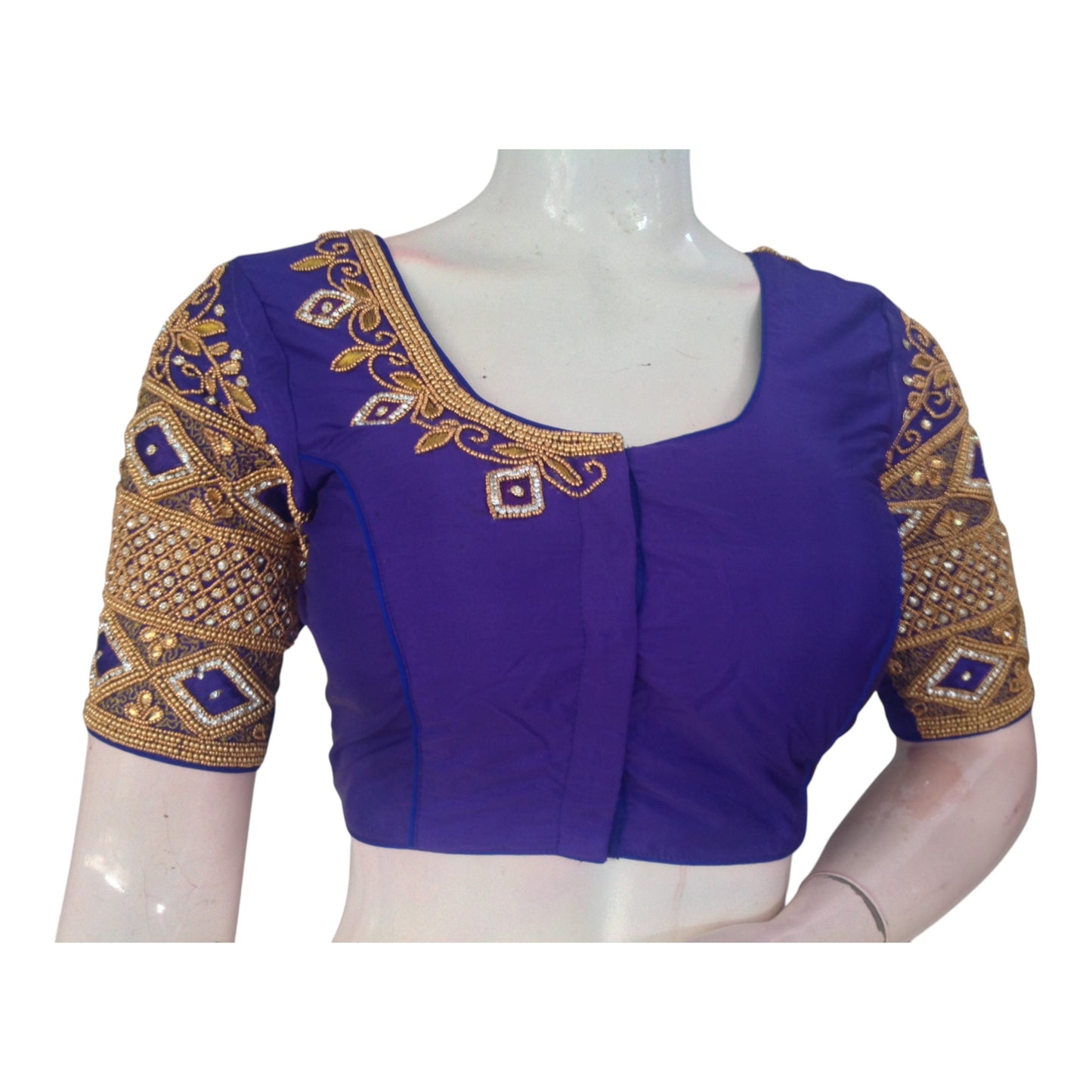 Royal Blue Color Aari Handwork Wedding Blouse: Elegant & Handcrafted