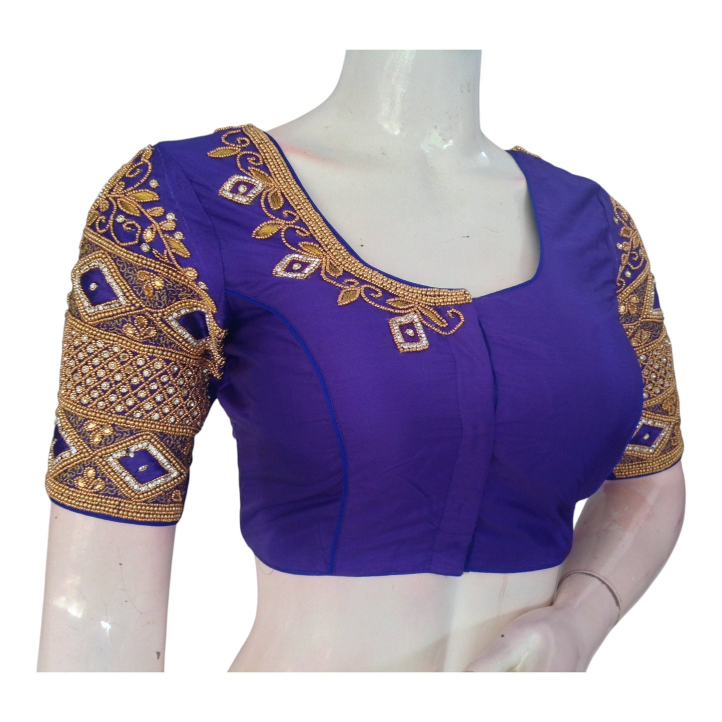 Royal Blue Color Aari Handwork Wedding Blouse: Elegant & Handcrafted