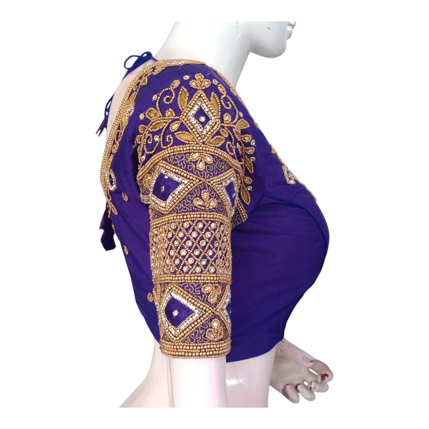 Royal Blue Color Aari Handwork Wedding Blouse: Elegant & Handcrafted