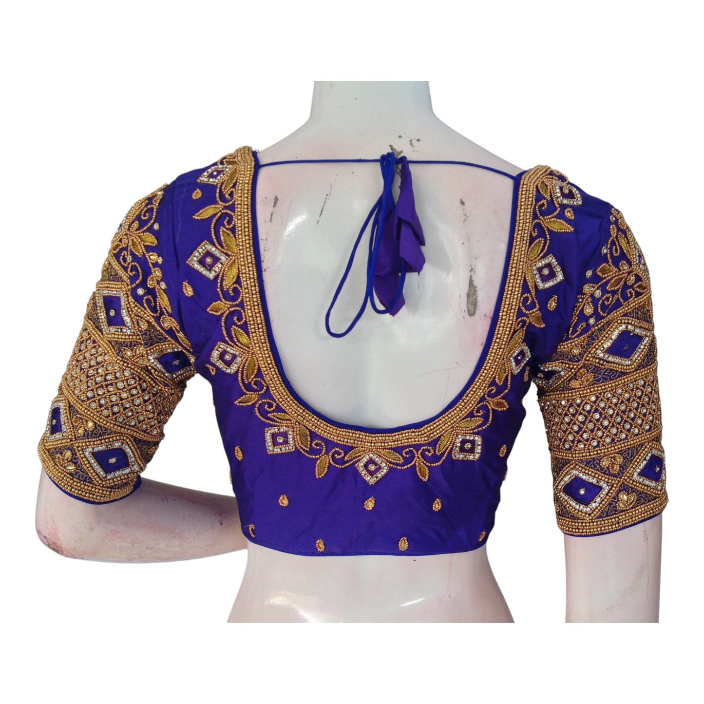 Royal Blue Color Aari Handwork Wedding Blouse: Elegant & Handcrafted